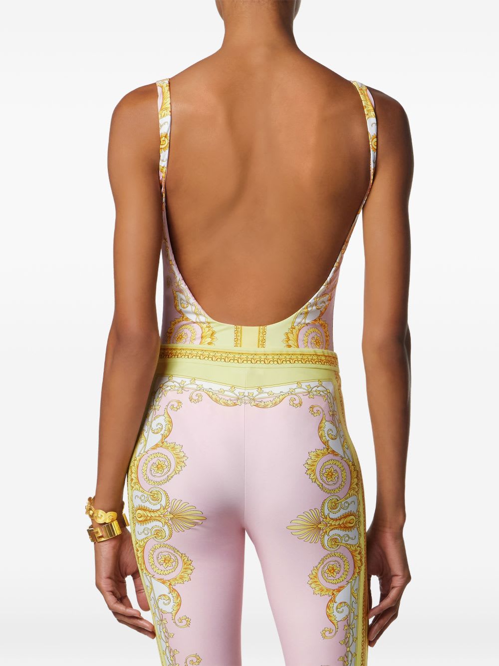 Versace Multicolor One-piece Swimsuit With All-over Medusa Print In Stretch Fabric Woman In Gold