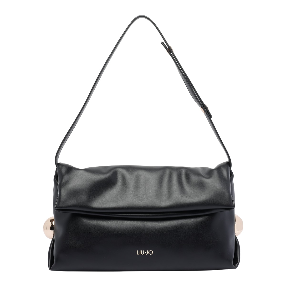 Liu •jo Black Clutch With Sophisticated Ruched Texture In Metallic