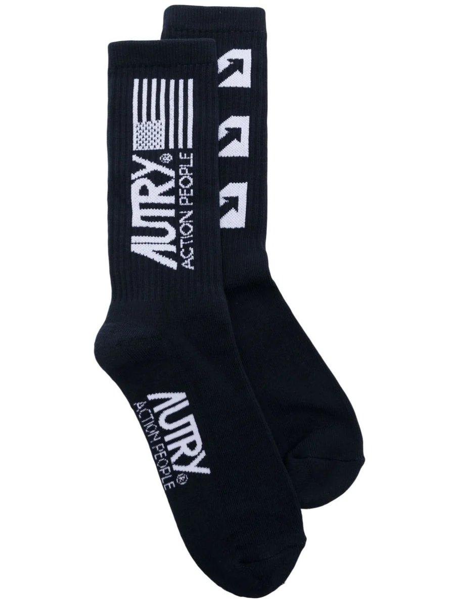 Shop Autry Logo Intarsia-knitted Ribbed Socks In Blu