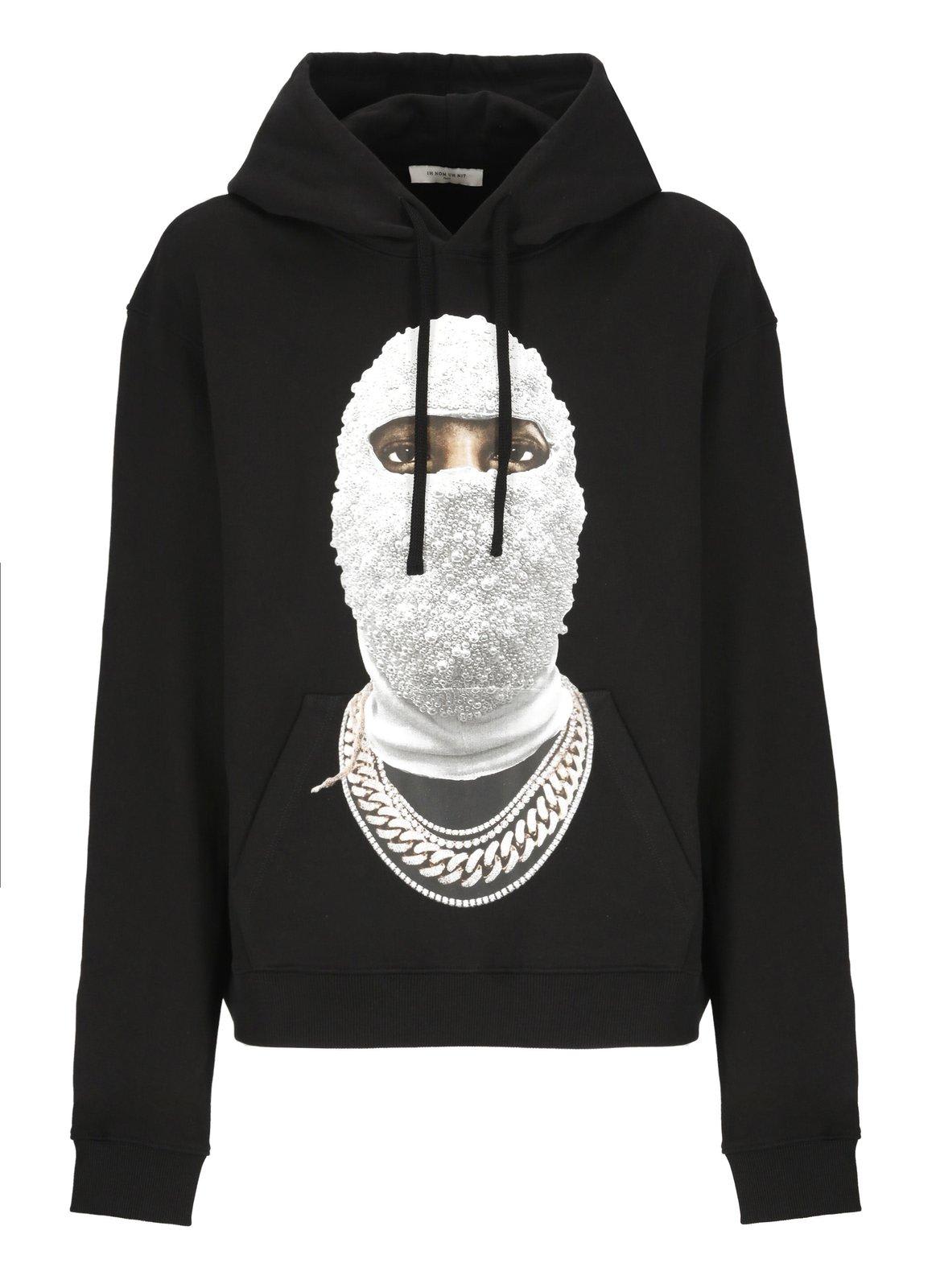 Shop Ih Nom Uh Nit Mask Printed Drawstring Hoodie In Black