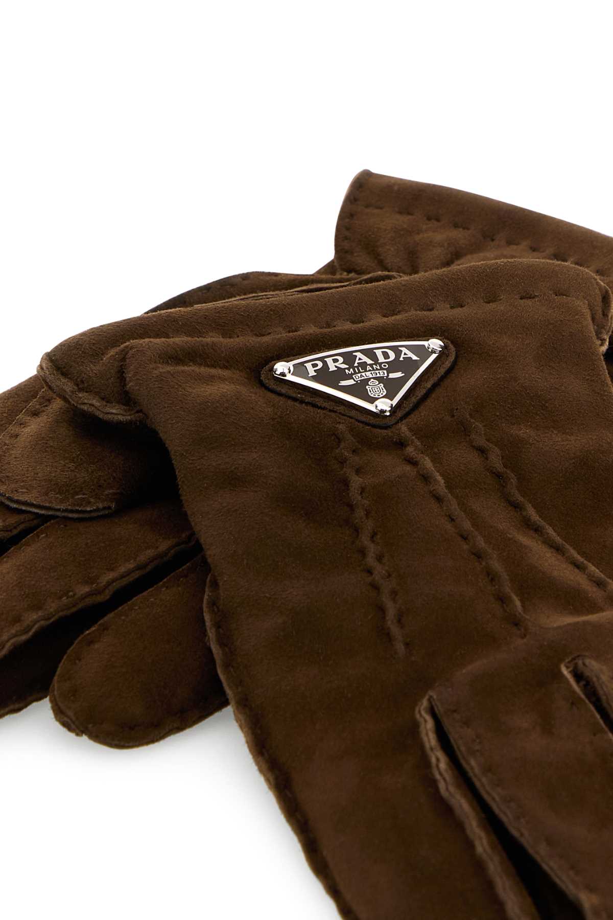 Prada Brown Suede Gloves In Brown
