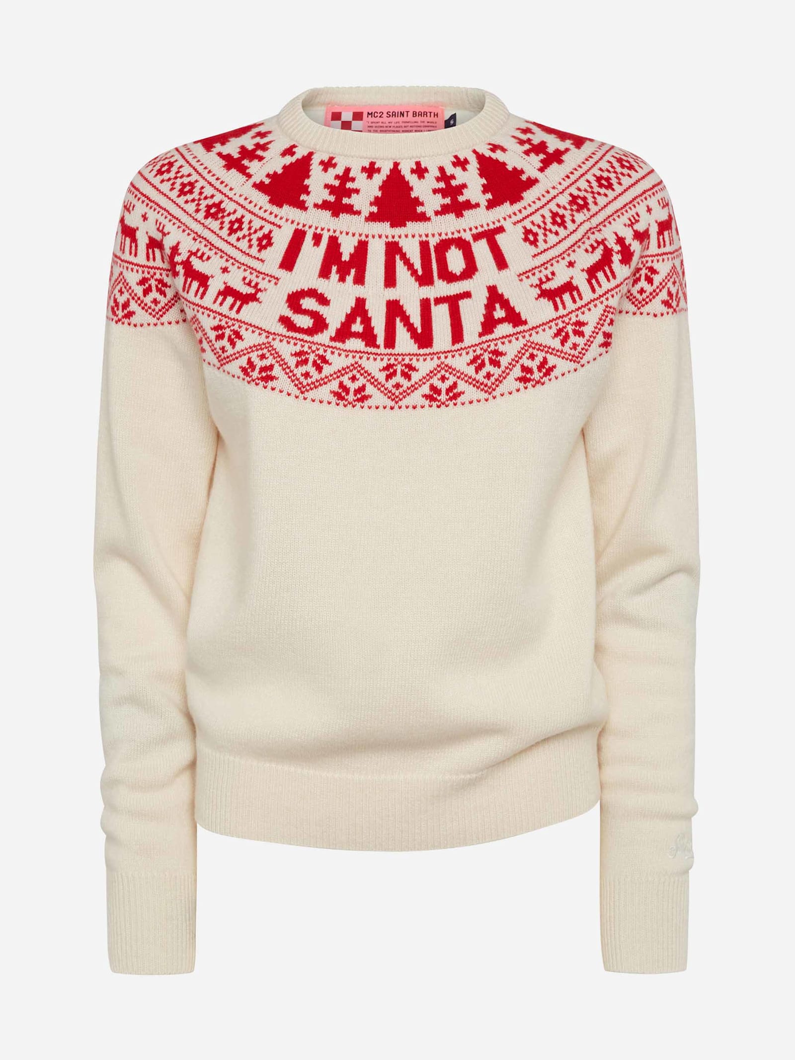 Mc2 Saint Barth White Sweater New Queen With Im Not Santa Jacquard