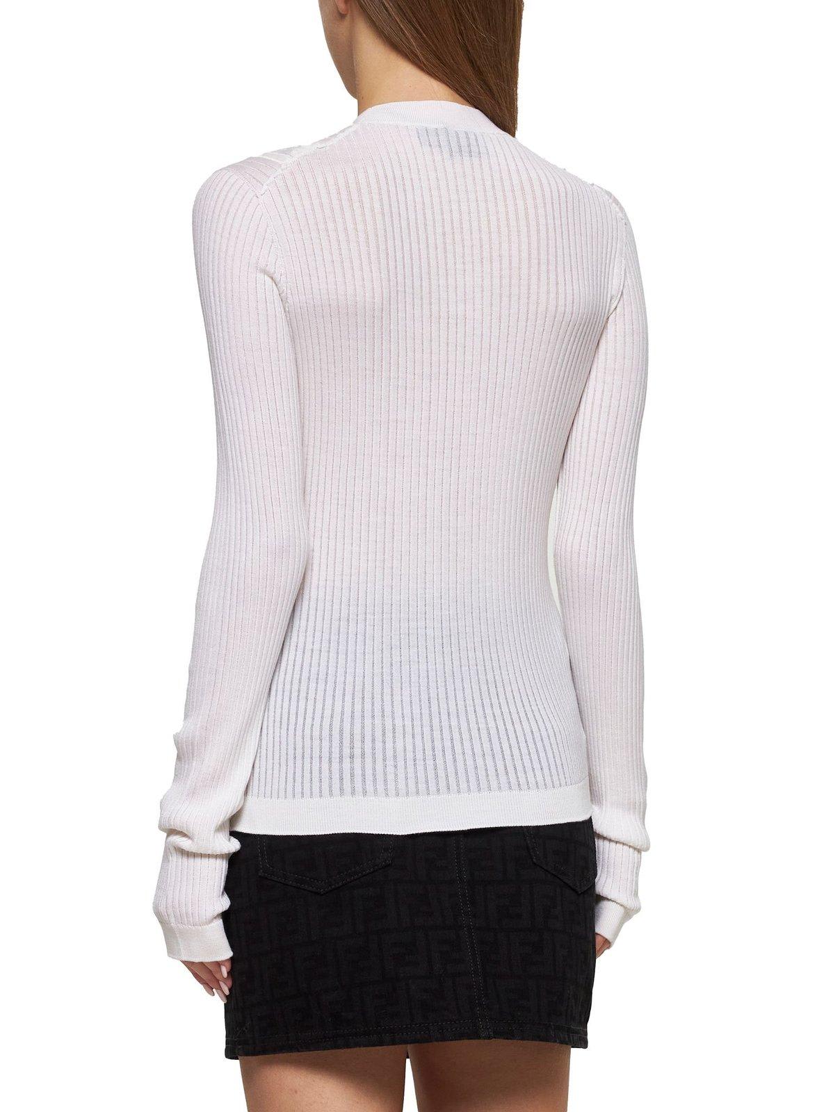 Fendi Slim Fit Ribbed Sweater Knitwear White In Off White