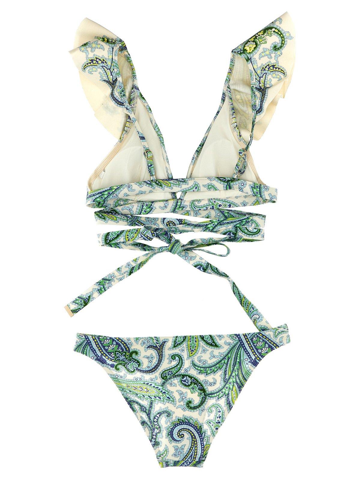 Shop Zimmermann Ottie Ruffled Bikini Set In Green