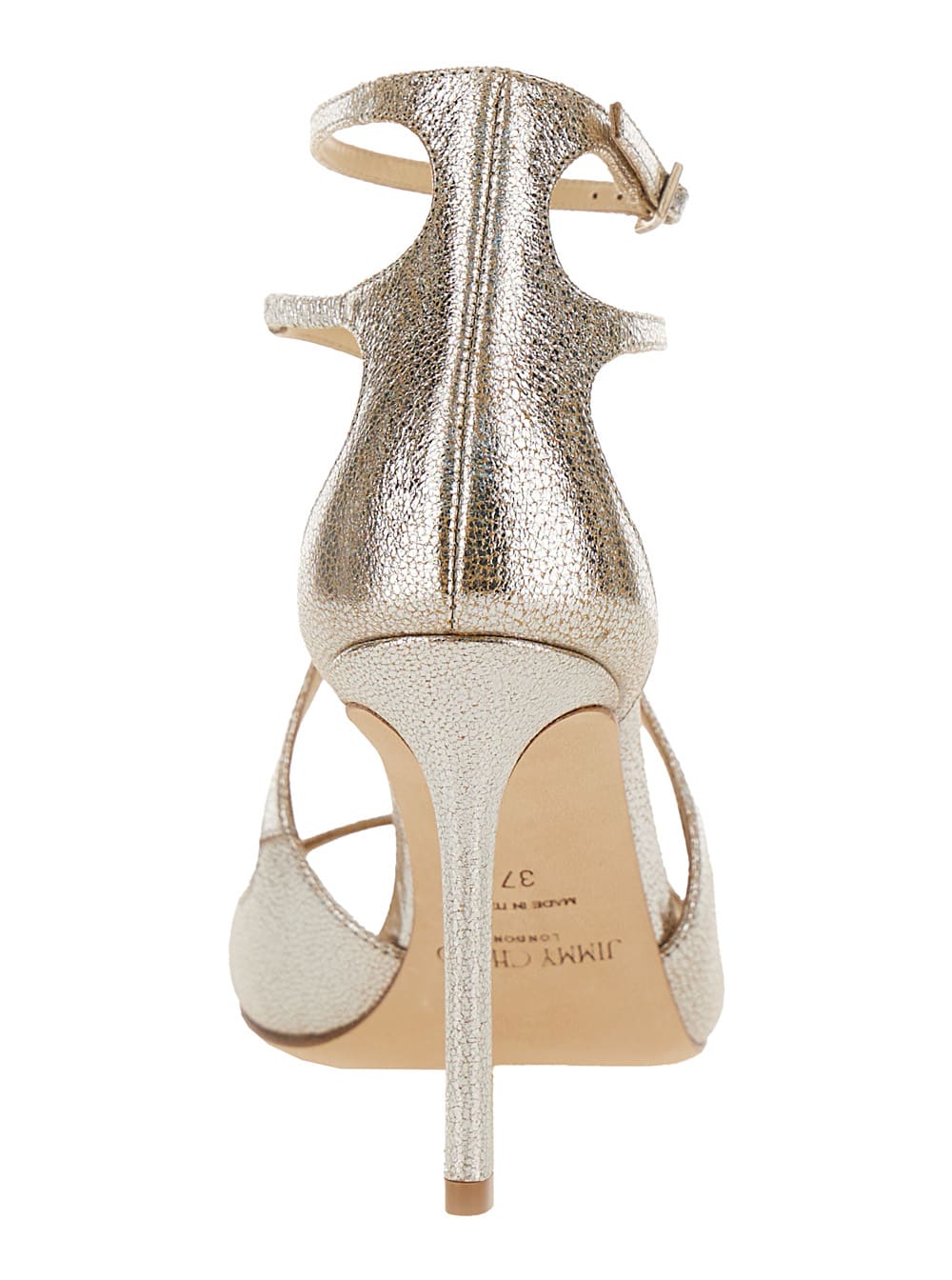 JIMMY CHOO AZIA CHAMPAGNE SANDALS WITH STRAP AND SQUARED TOE IN LAMINATED LEATHER WOMAN 