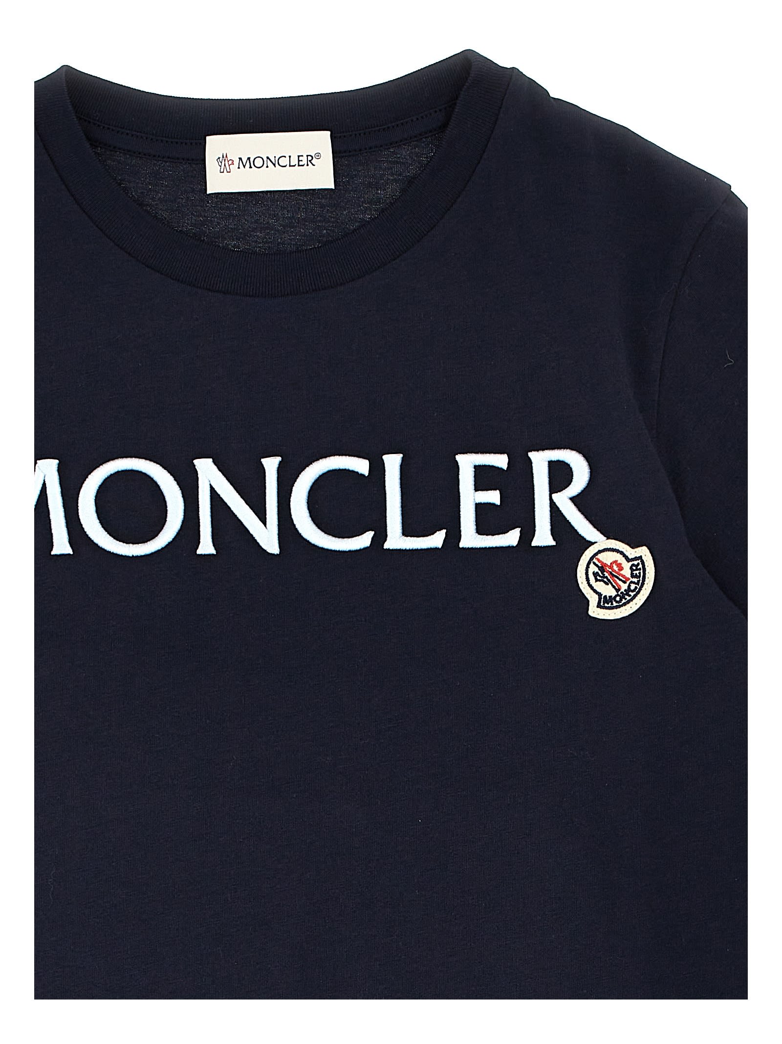 Shop Moncler Logo Embroidery T-shirt In Blue