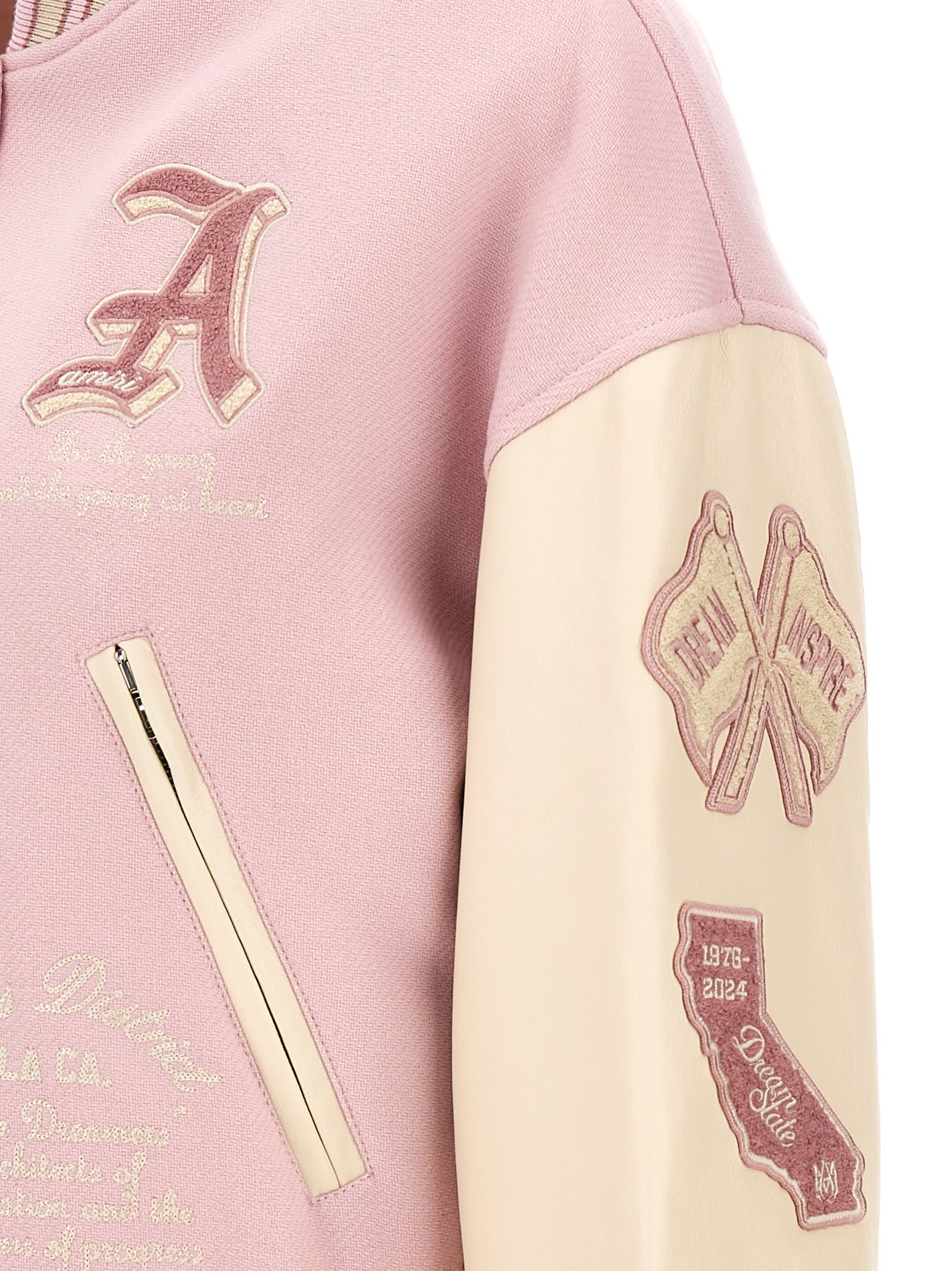 Shop Amiri Dream Team Varsity Bomber Jacket In Pink