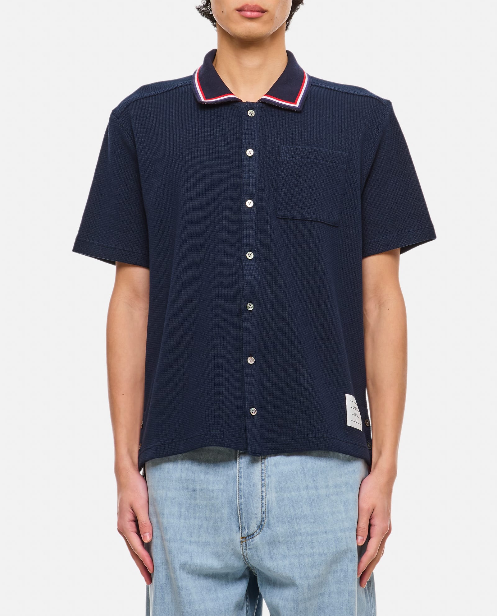 Shop Thom Browne Cotton Button Down Shirt In Blue