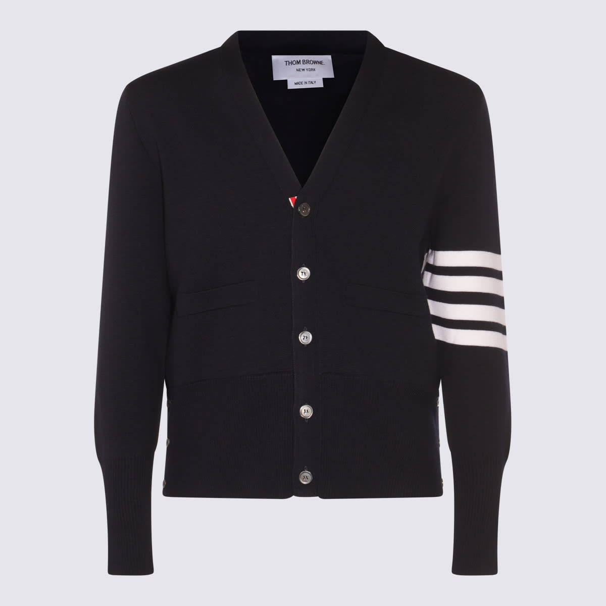 Thom Browne Navy Blue Merino Wool 4- Bar Cardigan In Blue