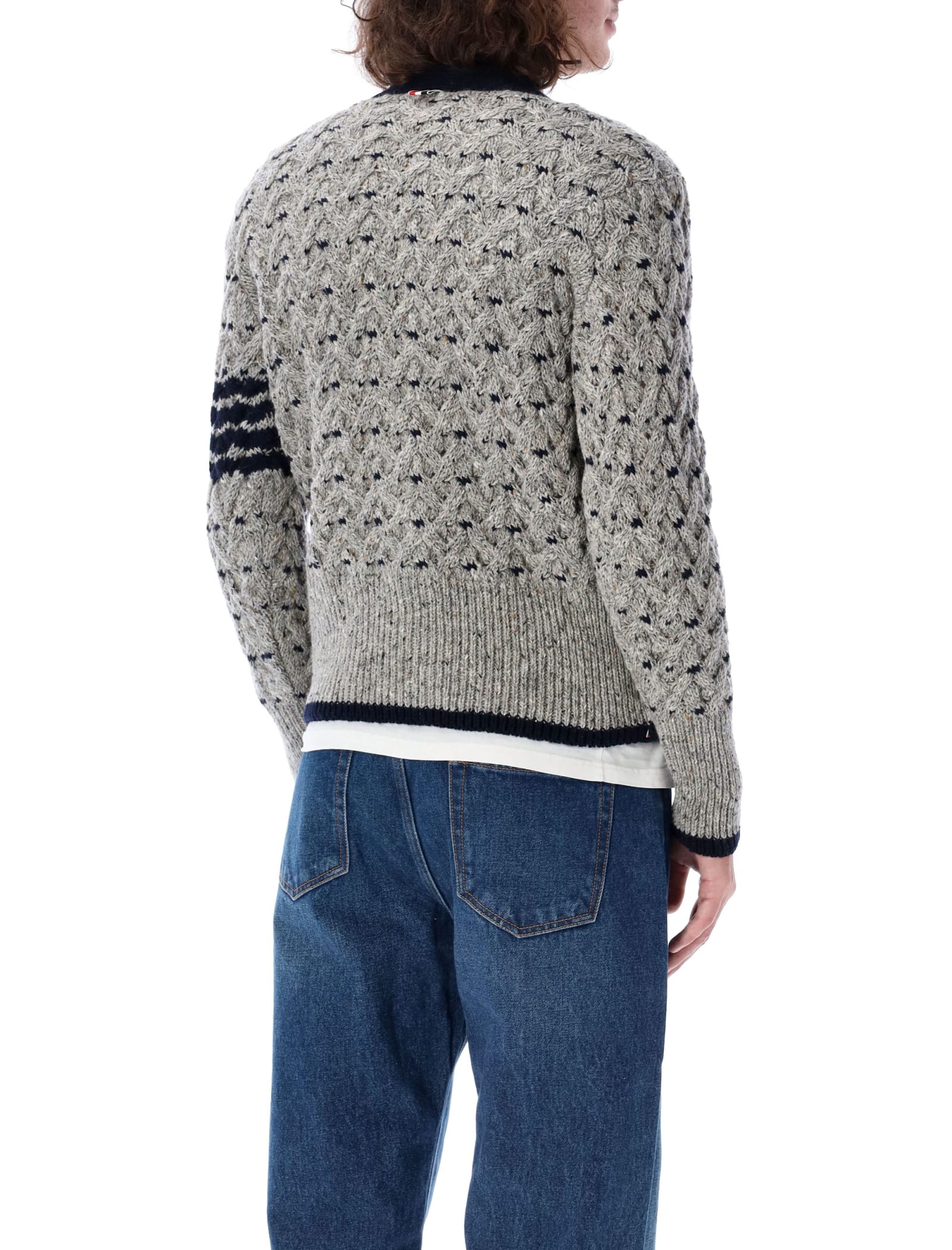 Shop Thom Browne All-over Cable Stitch Classic Cardigan In Lt Grey