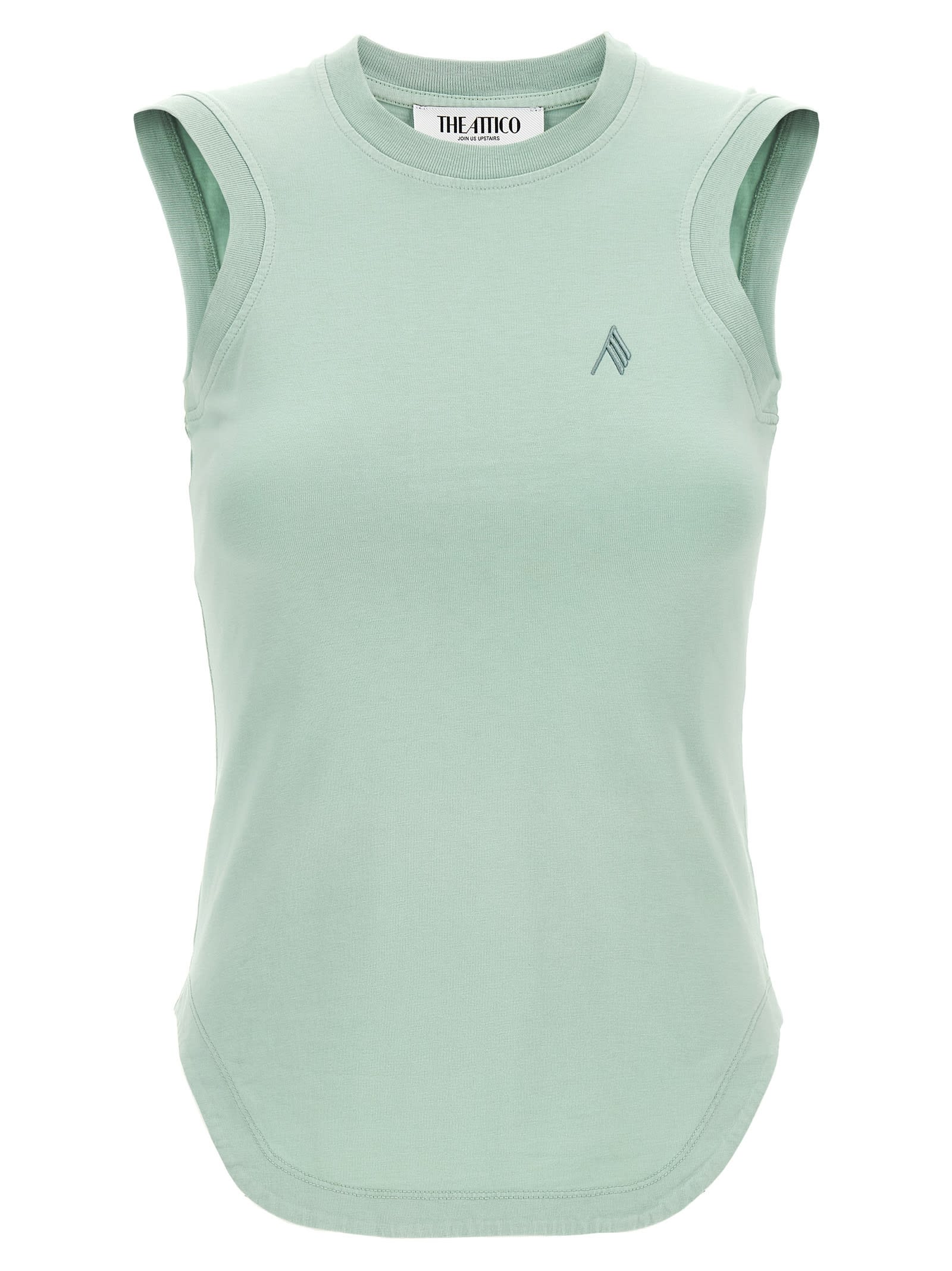Attico Crew Neck Sleeveless Top With Curved Hem In Blue