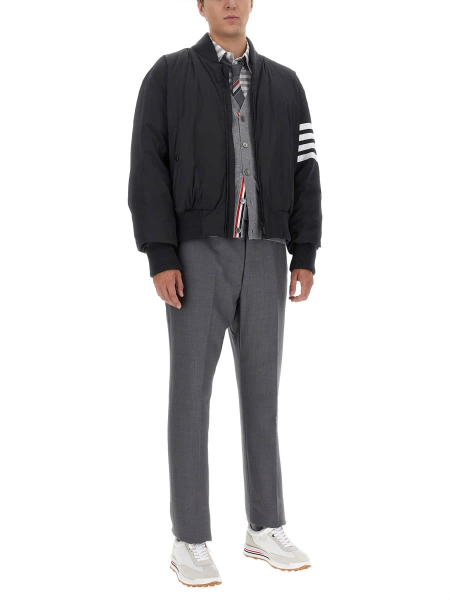 Shop Thom Browne 4bar Stripe Cardigan In Grey