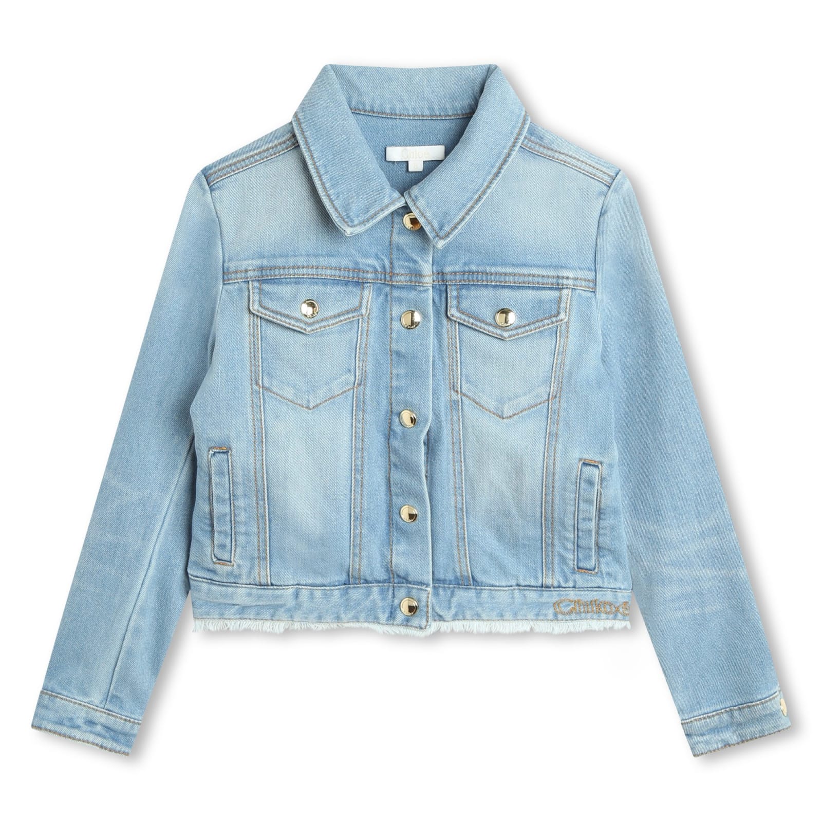 Shop Chloé Denim Jacket With Embroidery In Azzurra