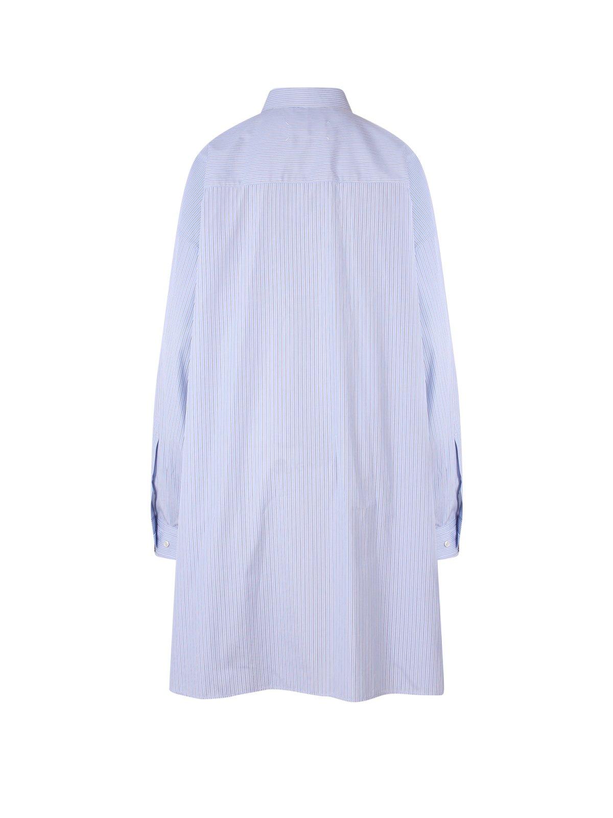 Shop Maison Margiela Striped Button-up Oversized Shirt In Blue