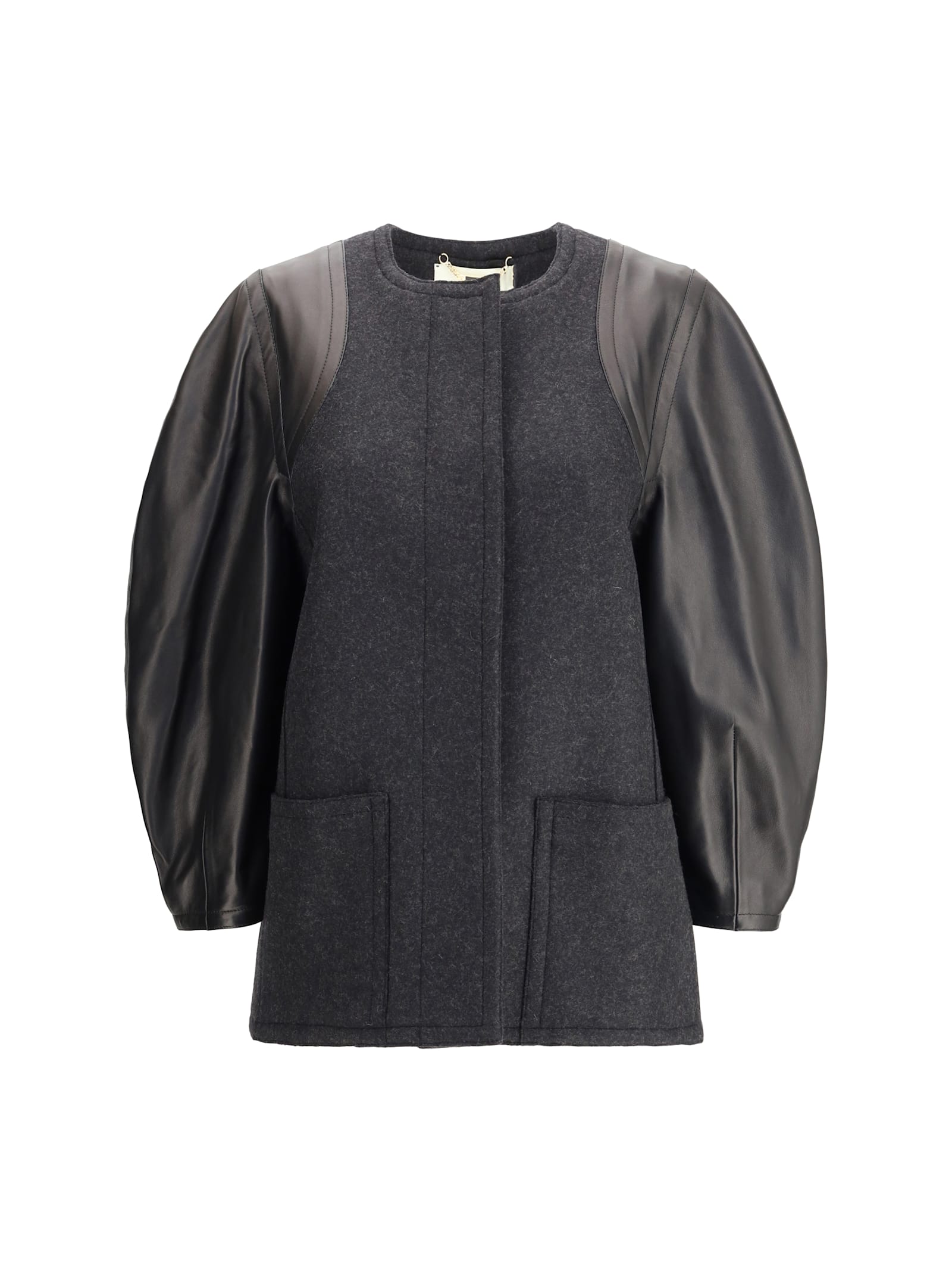 Fendi Blouson Jacket In Mélange Wool And Soft Nappa Leather In Gray