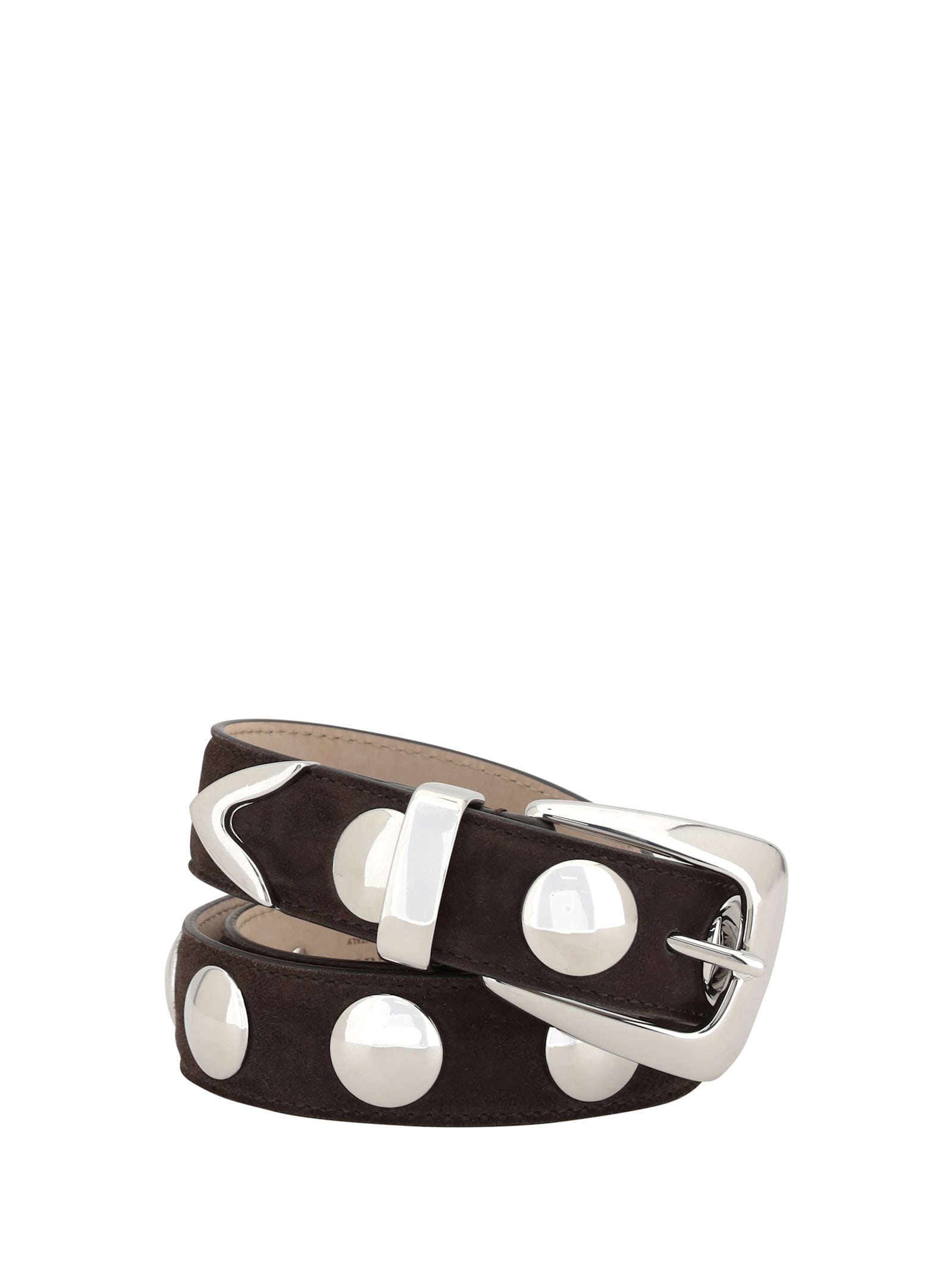 Khaite Benny Belt Whit Silver Stud Bucke In Brown