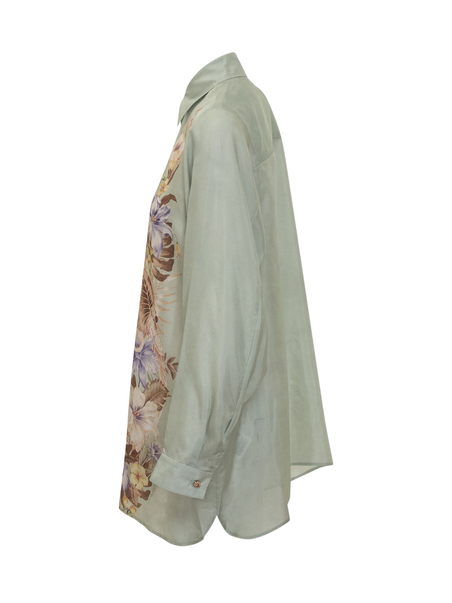 Zimmermann Floral Silk Shirt Featuring Buttoned Cuffs In Multi