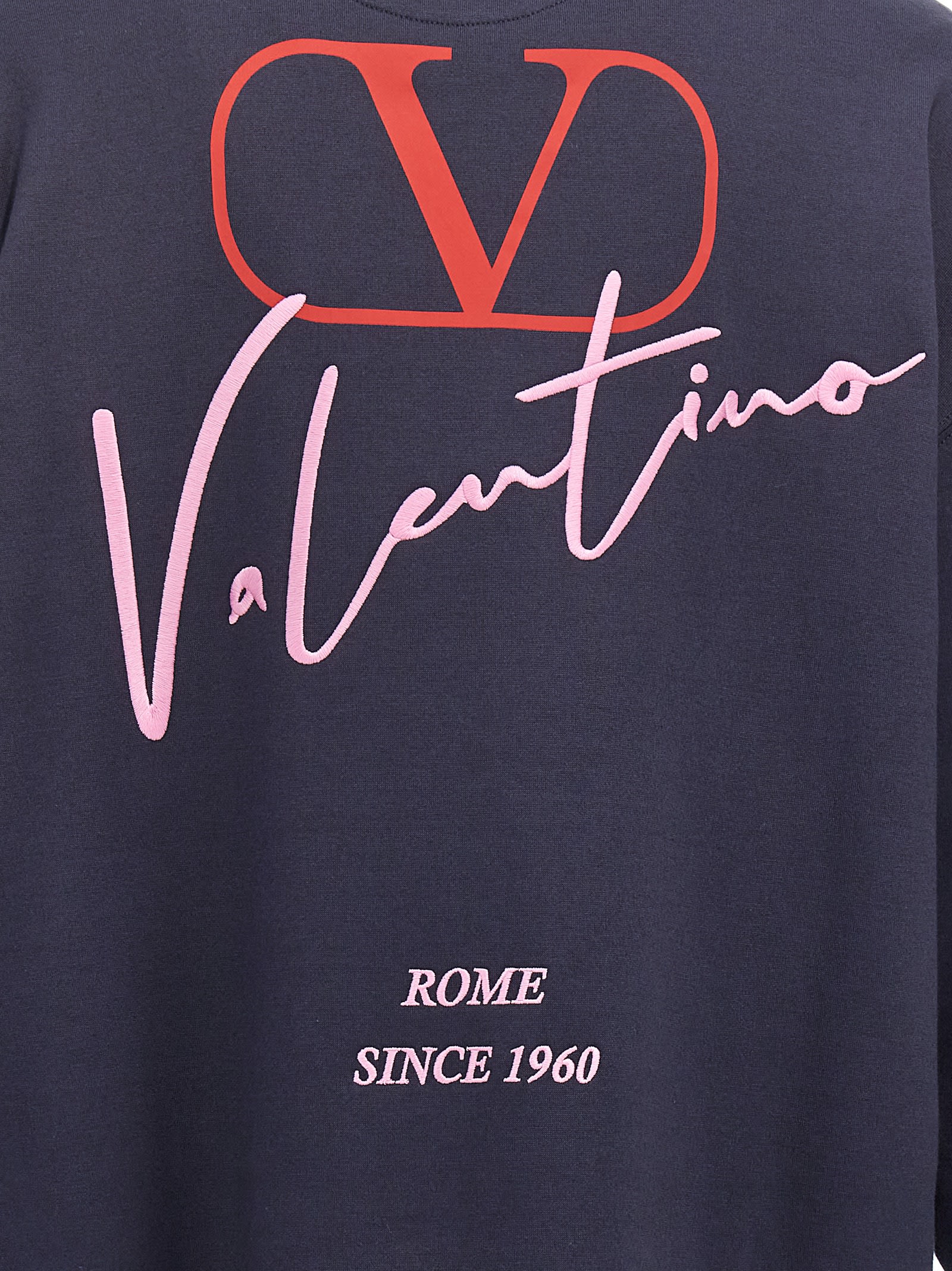 Shop Valentino Logo Embroidery Hoodie In Blue