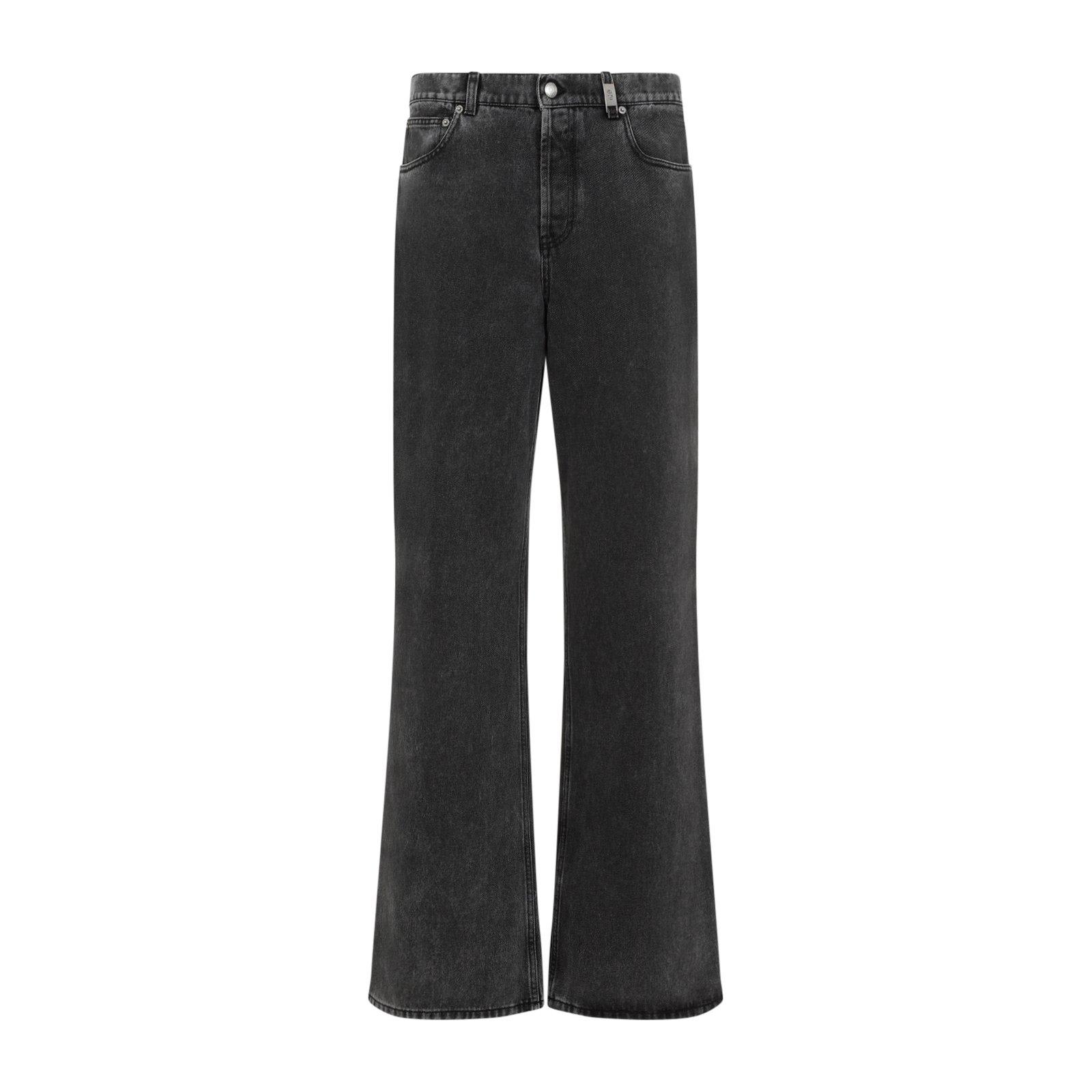 Shop Alexander Mcqueen Logo Patch Wide-leg Jeans In Black