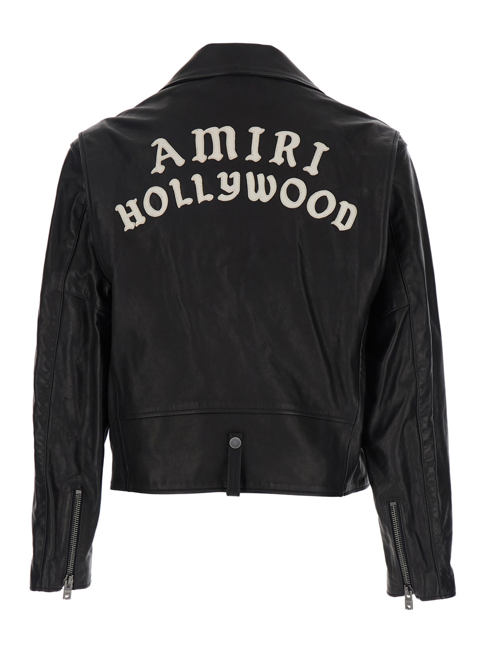 Amiri Black Jacket With Wide Notched Revers And Maxi Logo Lettering Print On The Rear In Leather Man