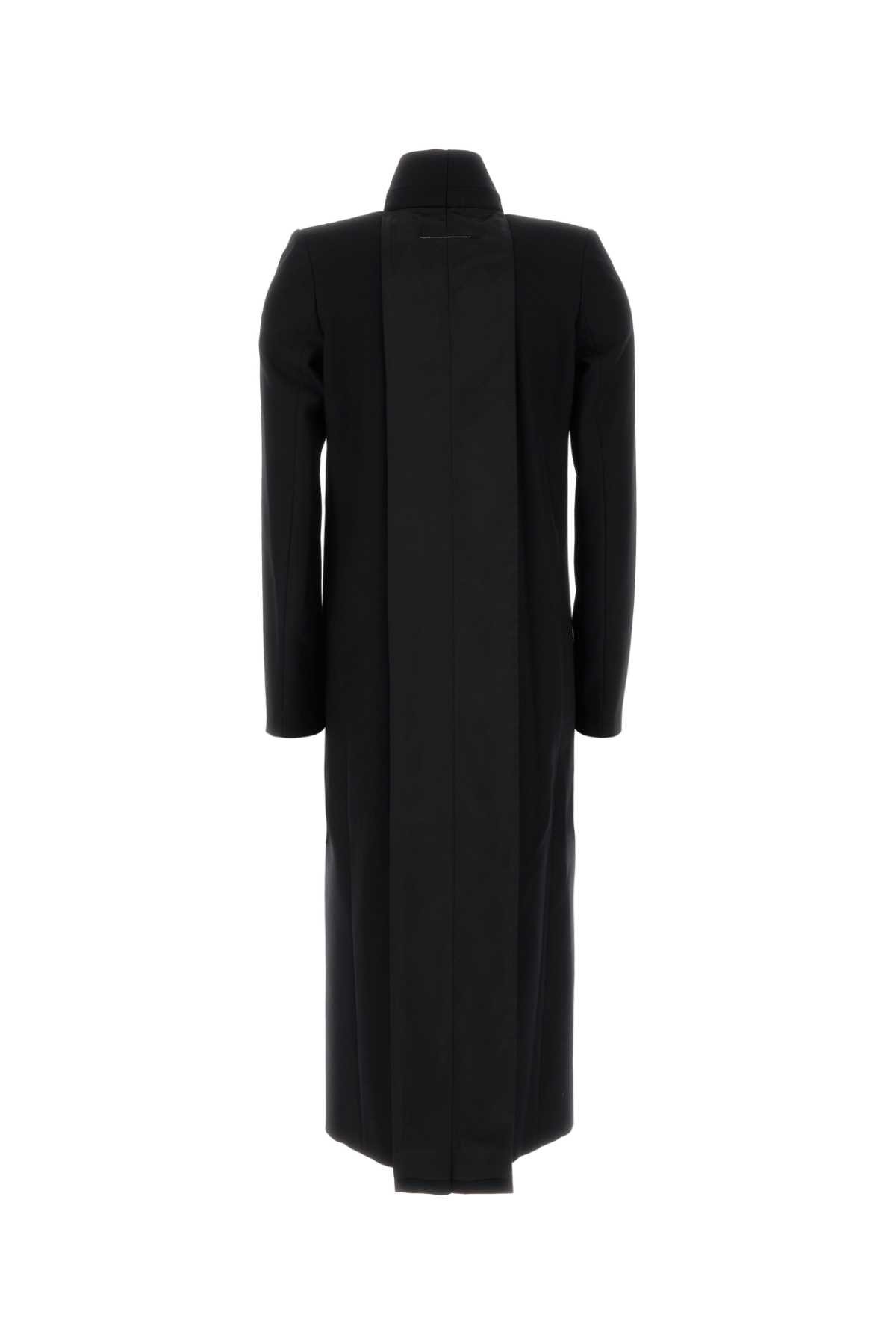 Mm6 Maison Margiela Longline Wool Coat Notched Lapels In Black