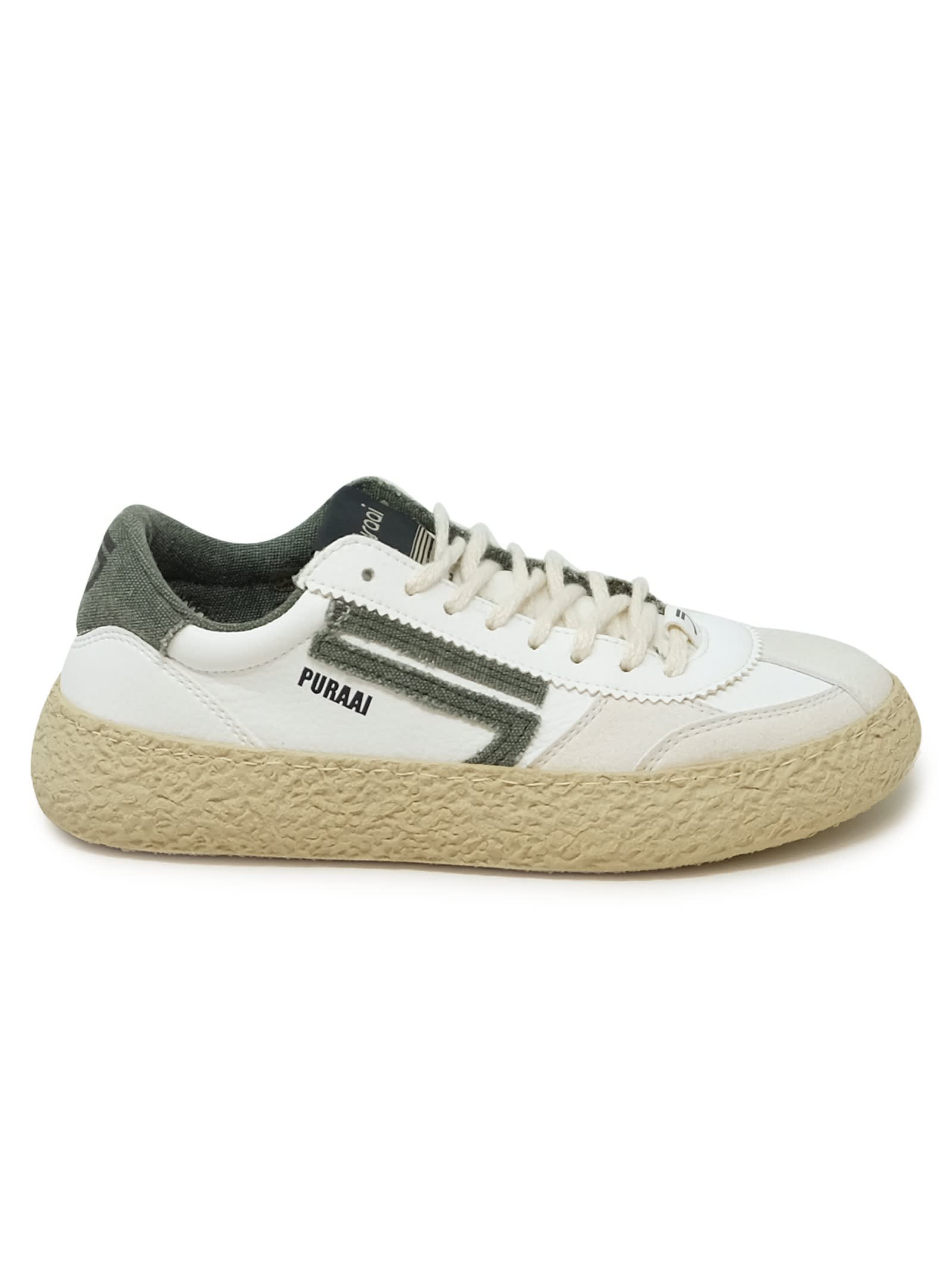 1.01 Classic White And Green Vegan Leather Sneakers