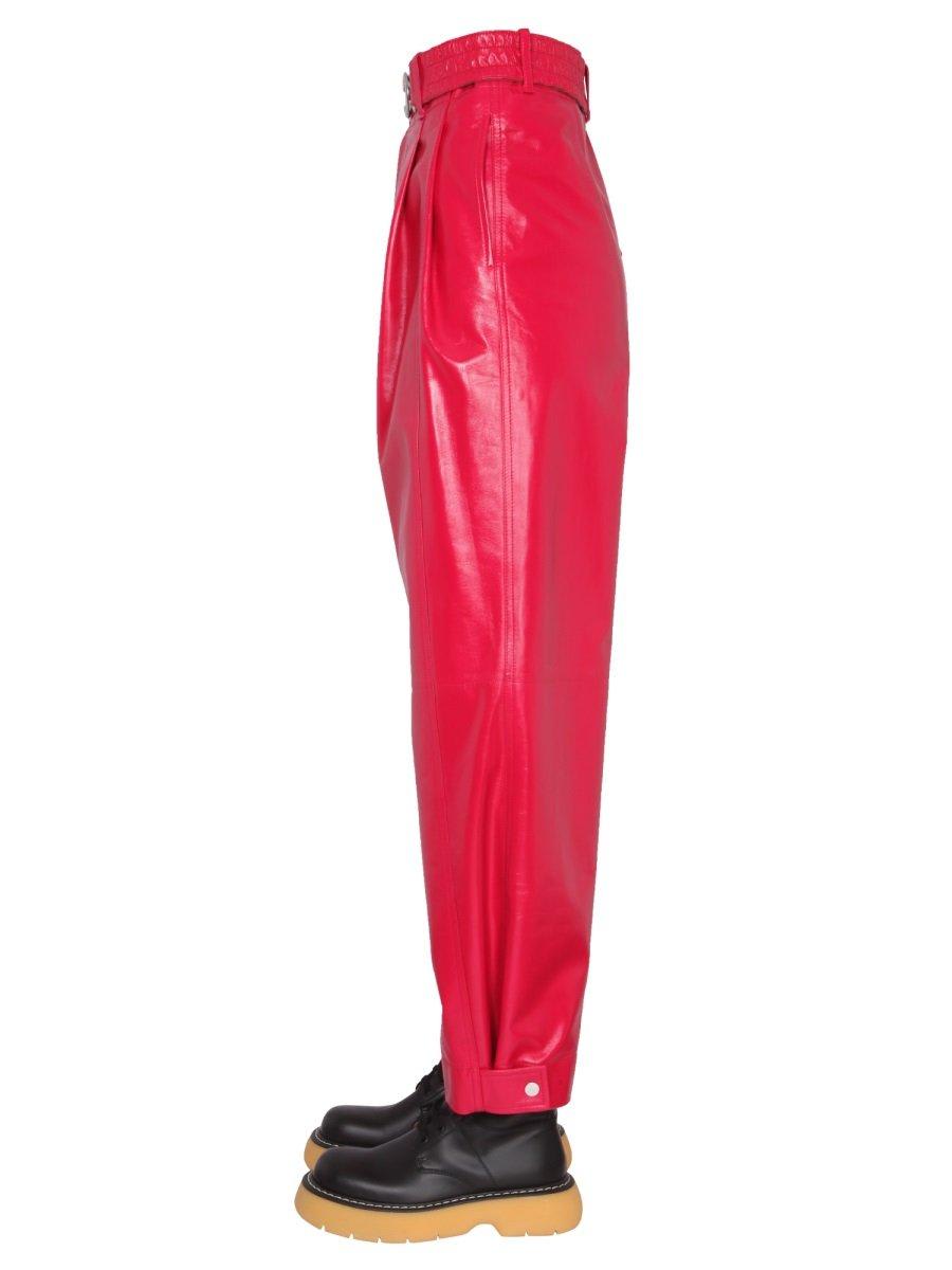 Shop Bottega Veneta Cropped Leather Pants In Red