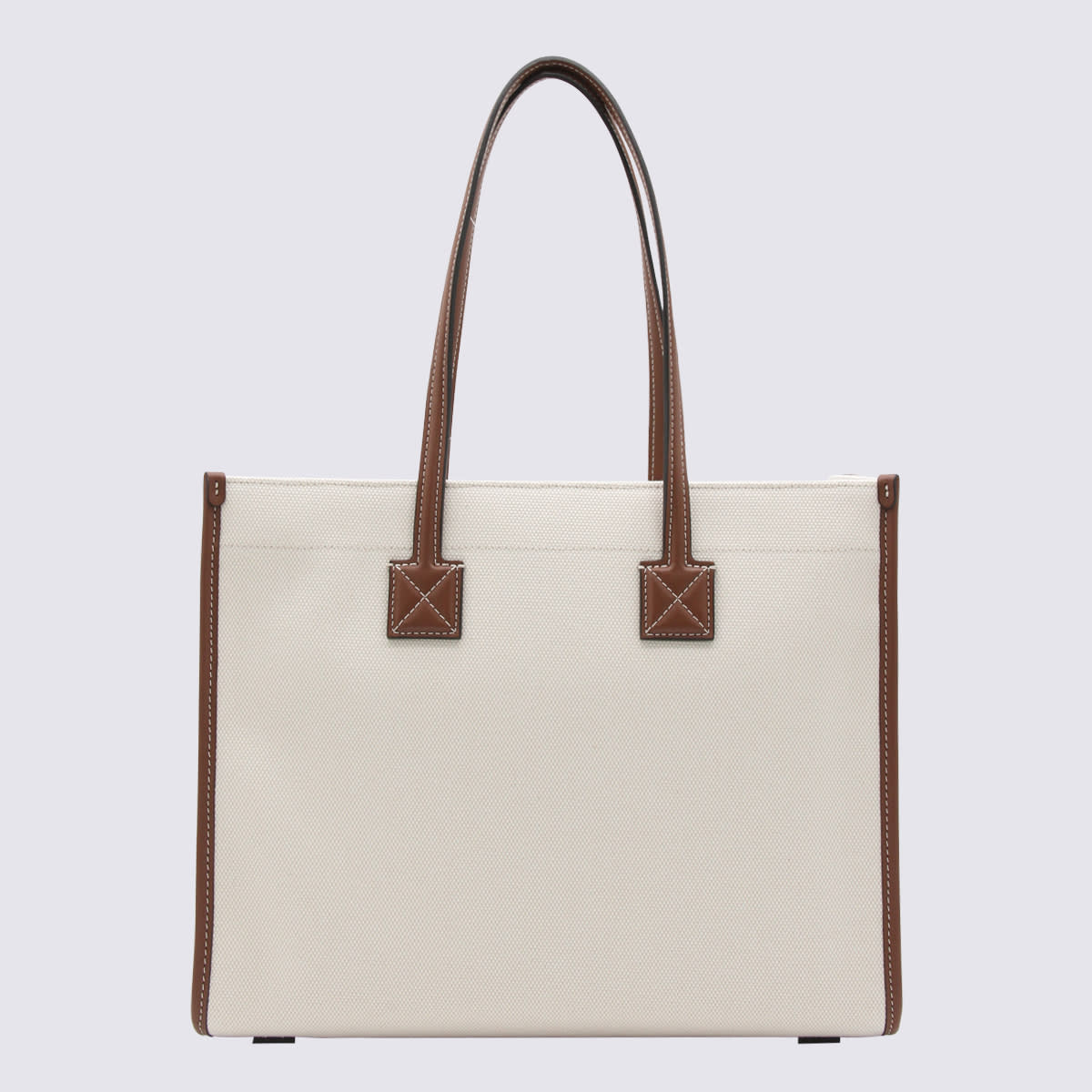 Shop Burberry Cream Canvas And Brown Leather Freya Tote Bag In Natural/tan