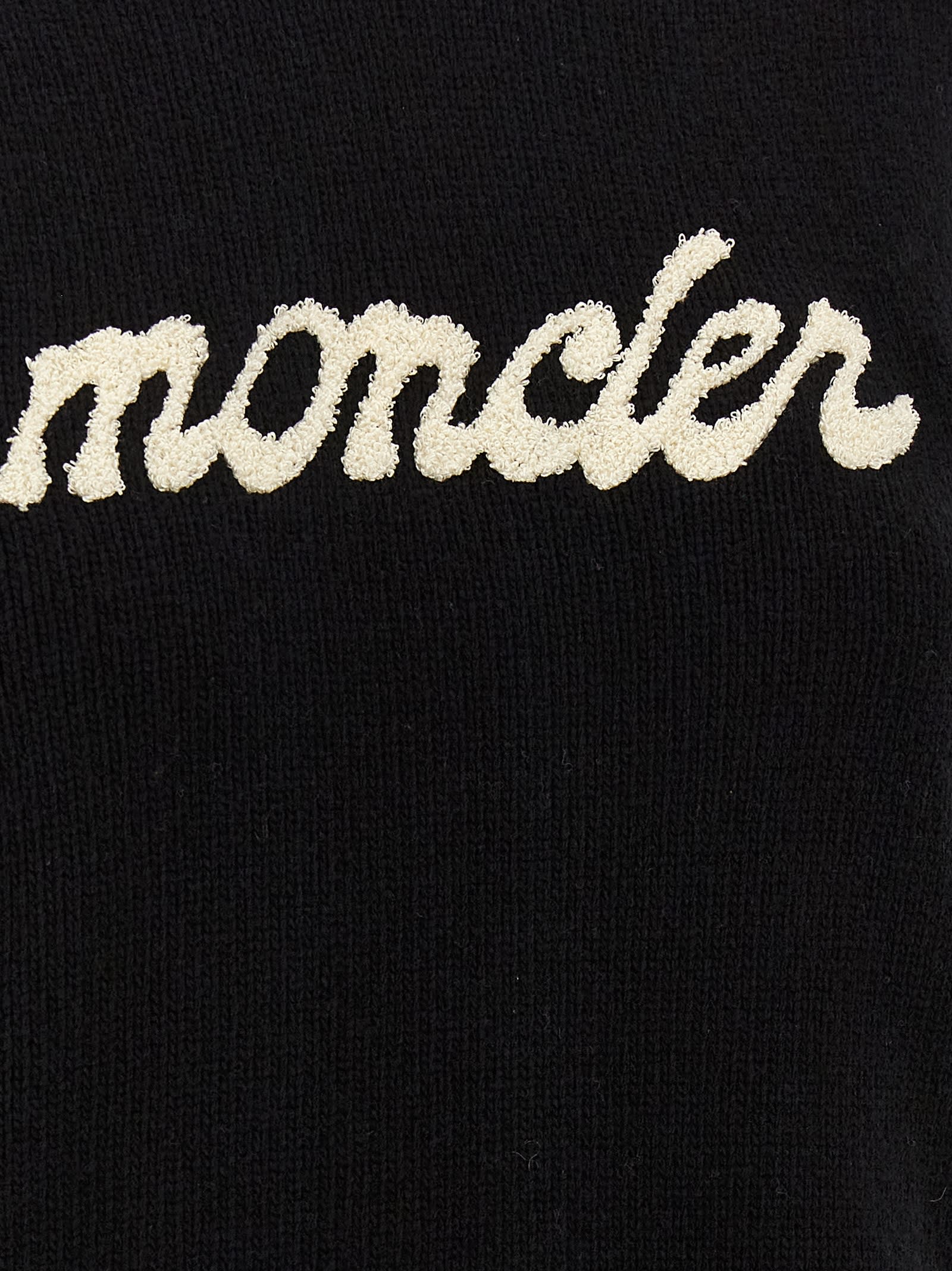 Moncler Embroidered Logo Wool Blend Sweater In Black