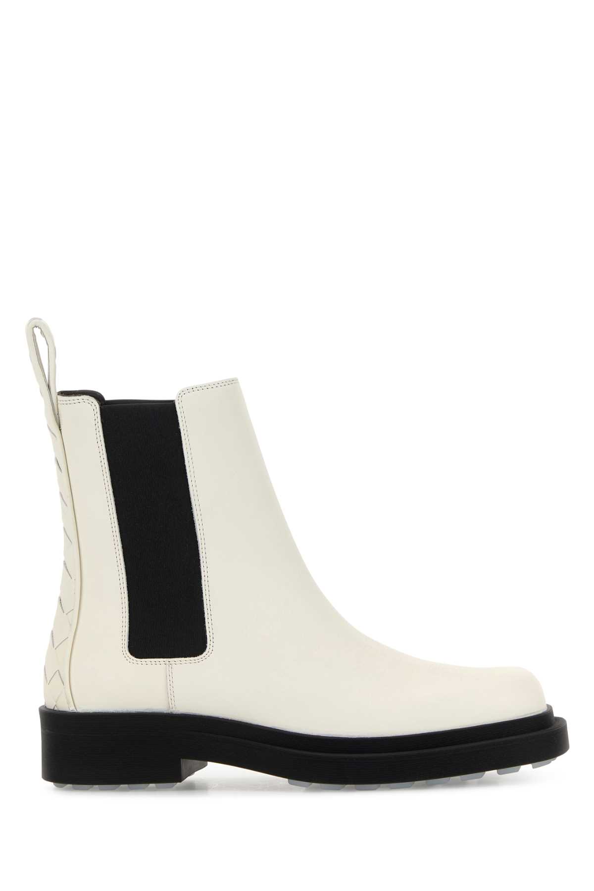 Bottega Veneta Ivory Leather Chelsea Ben Ankle Boots