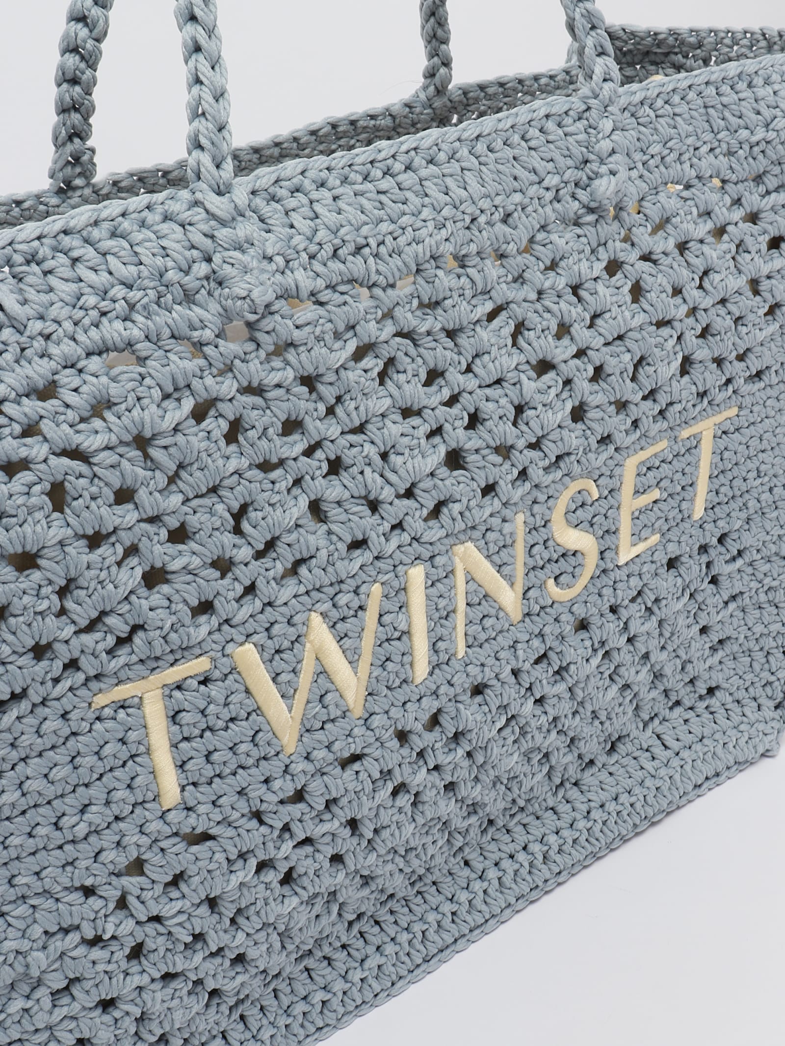 Shop Twinset Poliester Tote In Cielo