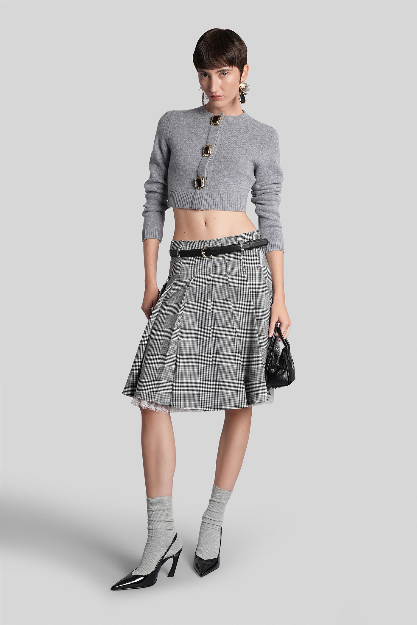 Self-portrait Wool-blend Cropped Cardigan In Gray