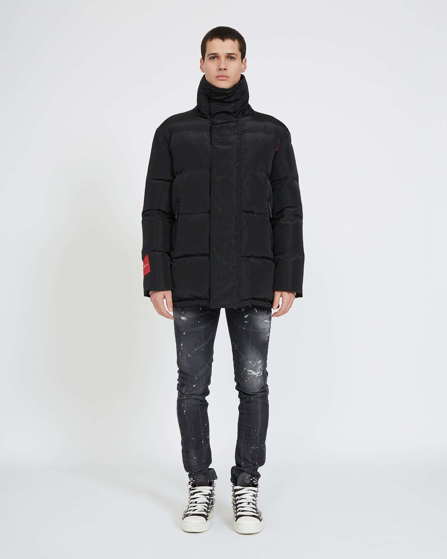 Shop John Richmond Down Jacket With Decorations In Nero