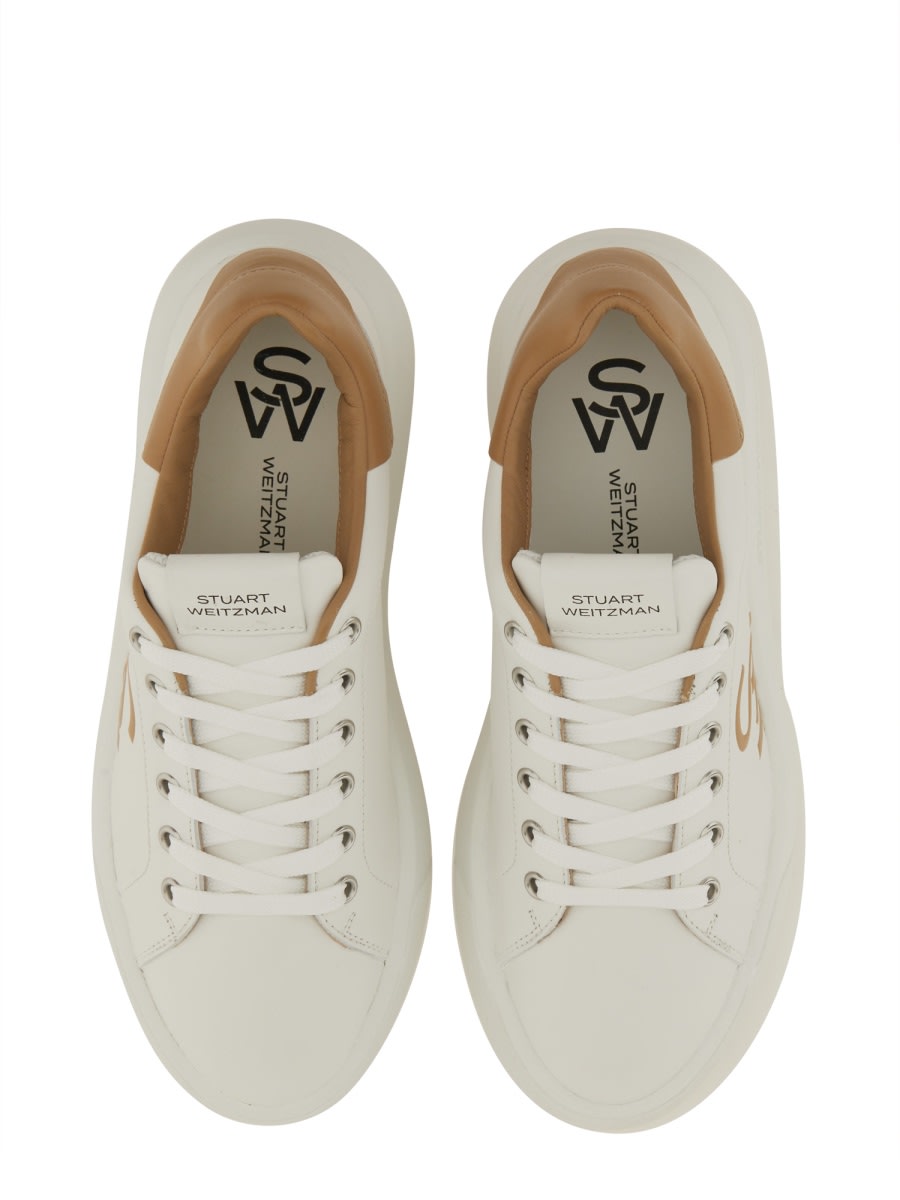 Stuart Weitzman Lace-up Round-head Low-cut Casual Shoes In White