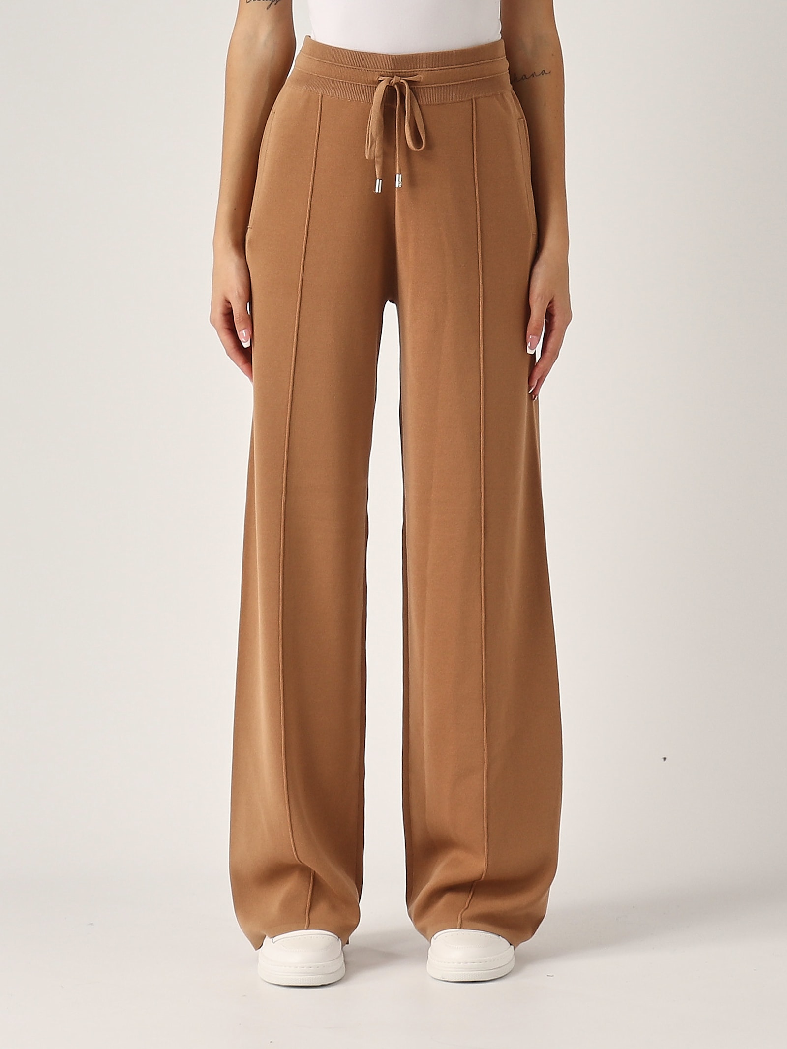 Shop Pinko Gardenia Pantalone Rasato Trousers In Beige Chiaro