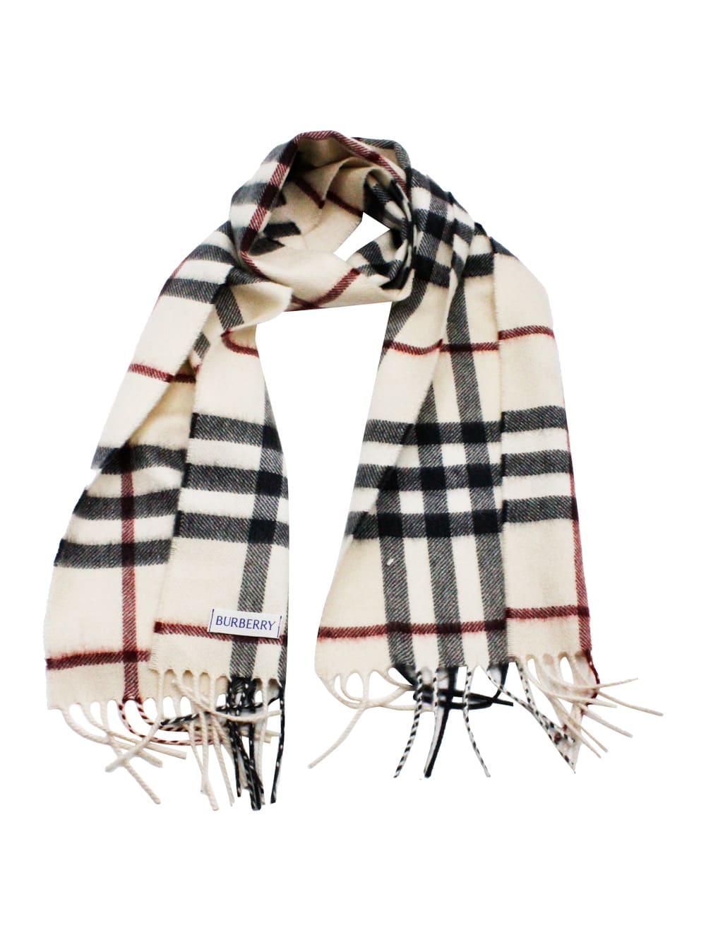 Burberry Scarf In Pure And Soft Cashmere With Check Pattern And Fringes At The Hem Measuring 130 X 20