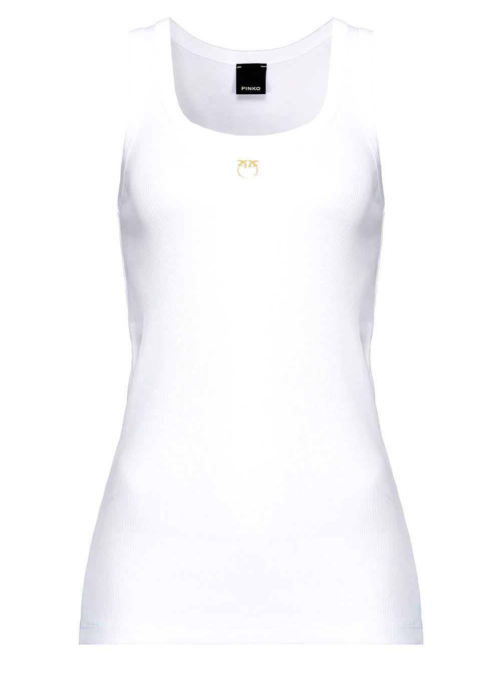 Shop Pinko White Ribbed Tank Top With Front Logo Embroidery In Stretch Cotton Woman