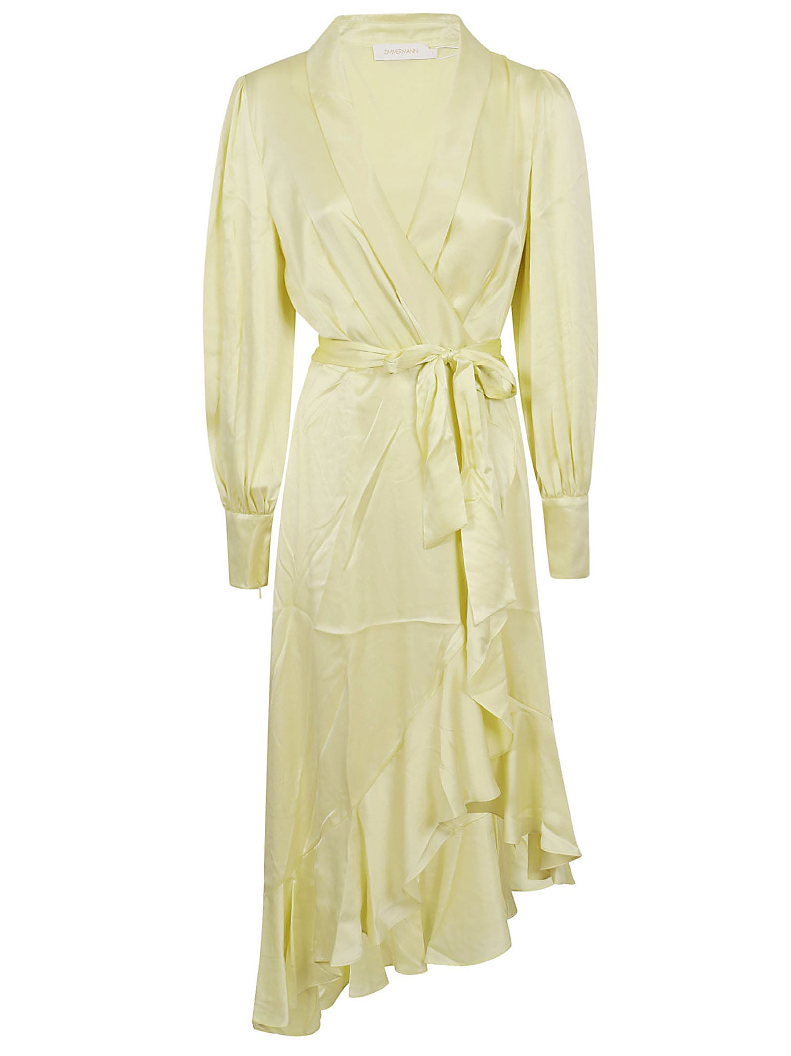 Shop Zimmermann Silk Wrap Midi Dress In Lem Lemon