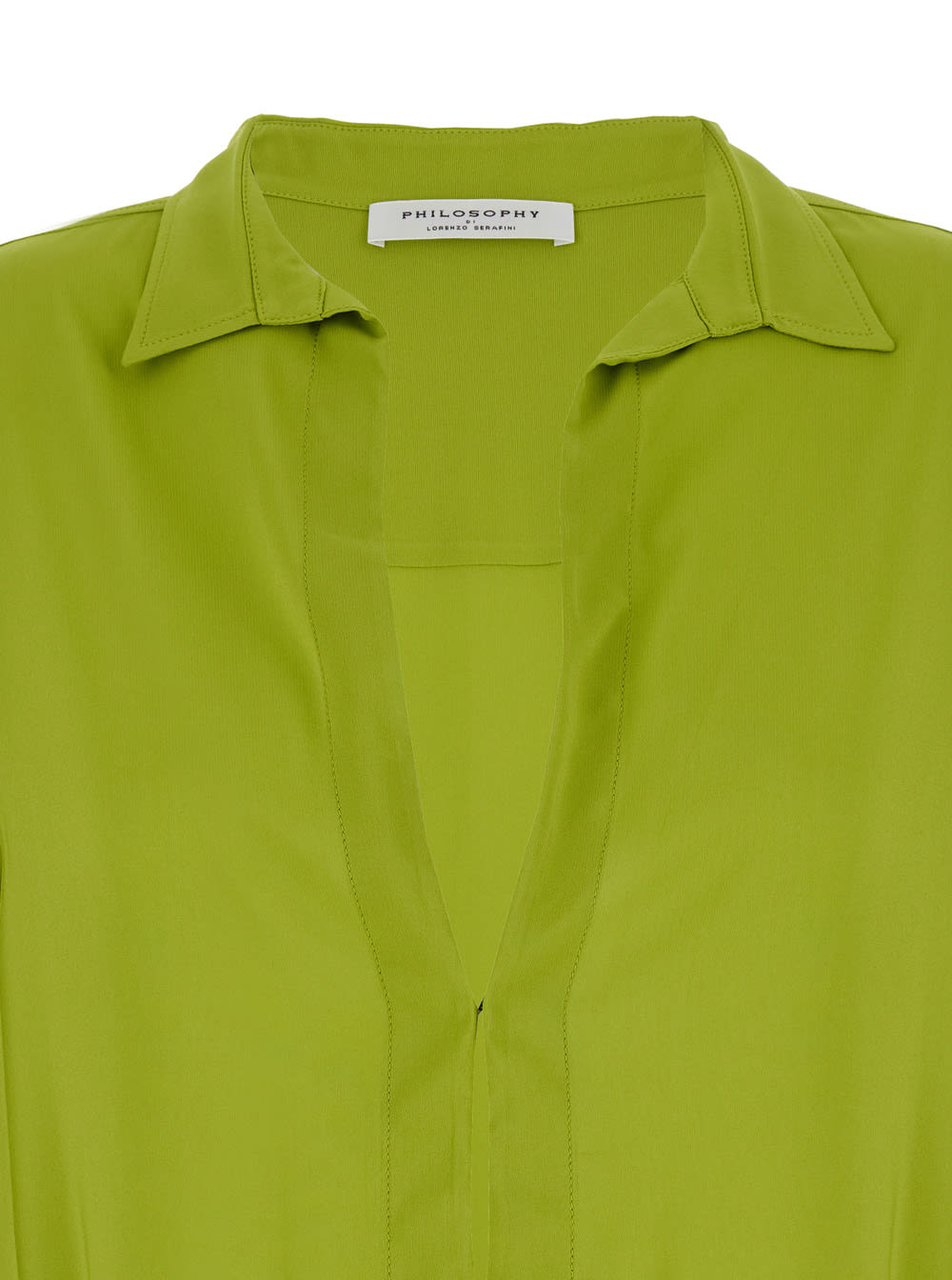 Shop Philosophy Di Lorenzo Serafini Green Shirt With Open Collar And V Neck In Stretch Viscose Woman