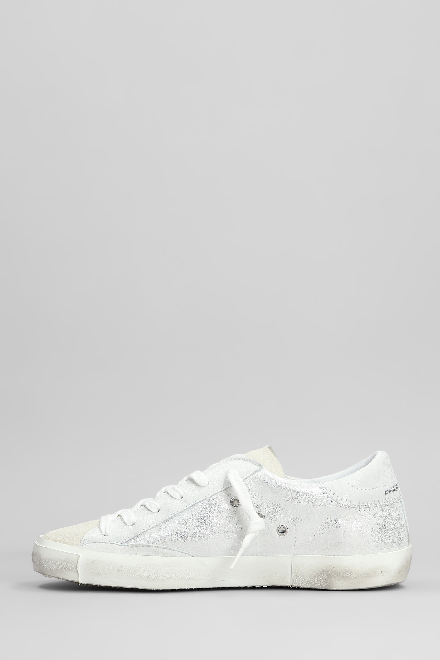 Philippe Model Prsx Leather Sneakers In Silver