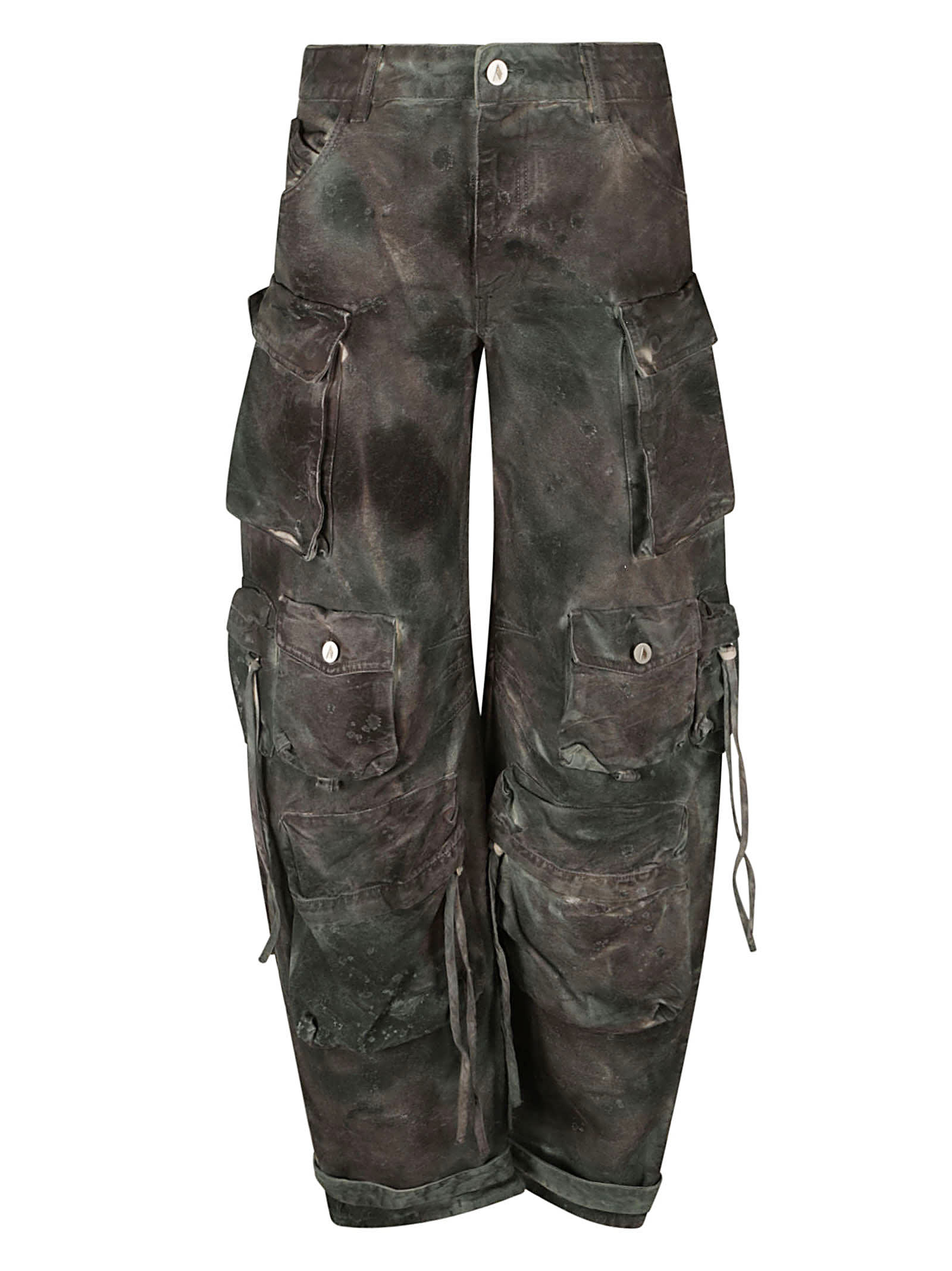 Attico Fern Long Jeans In Stained Green Camouflage