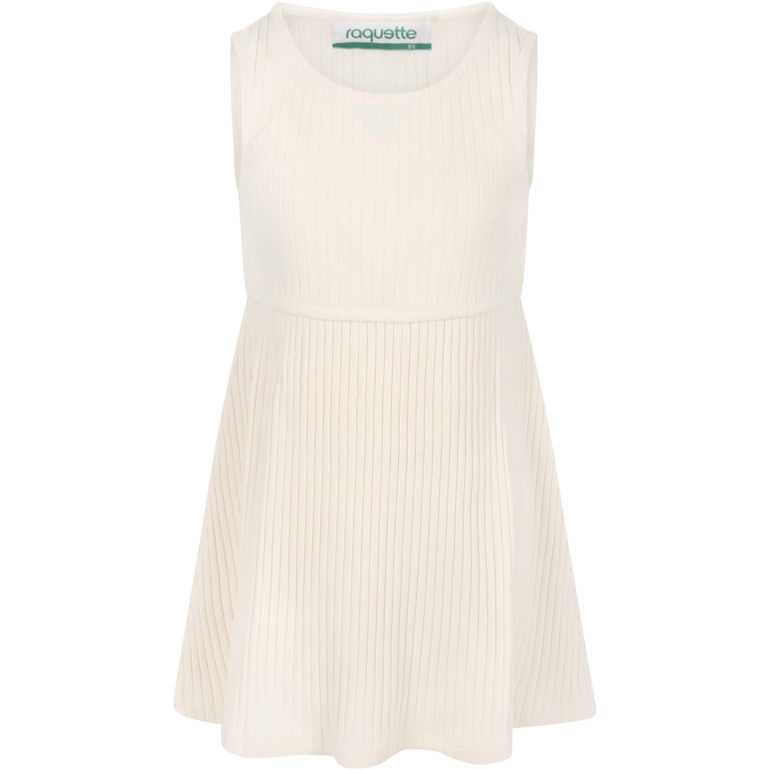 Raquette Ivory Dress For Girl With Green And Ivory Logo