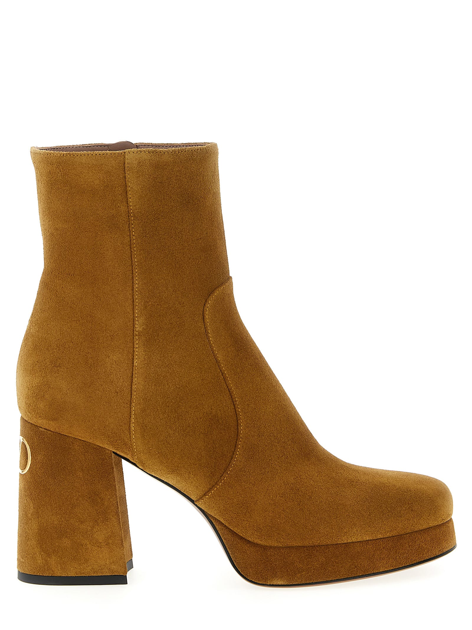 Valentino 90mm Fawcette Platform Vlogo Signature Ankle Boots In Brown