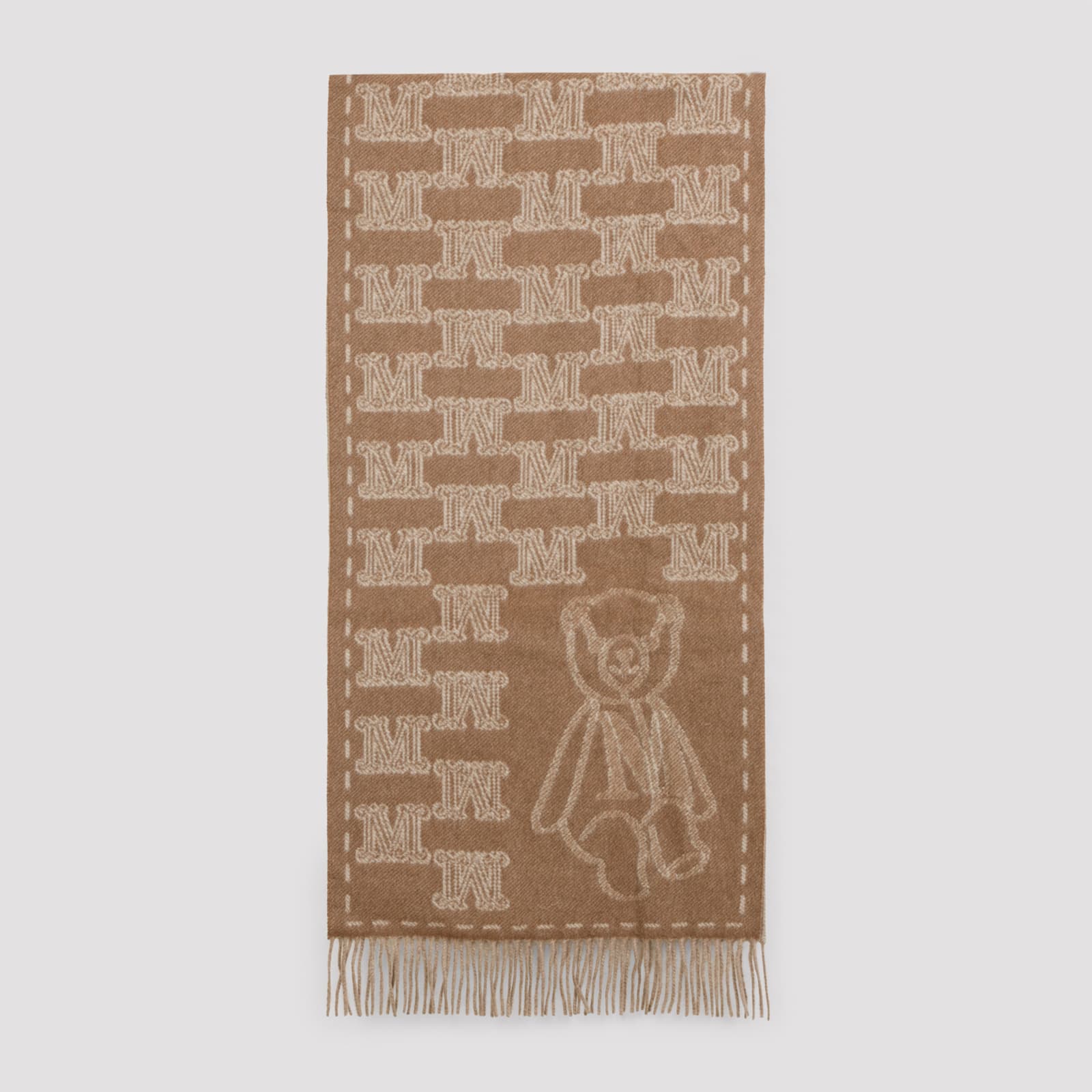 Max Mara Logo Teddy Scarf Fringe Detail In Brown
