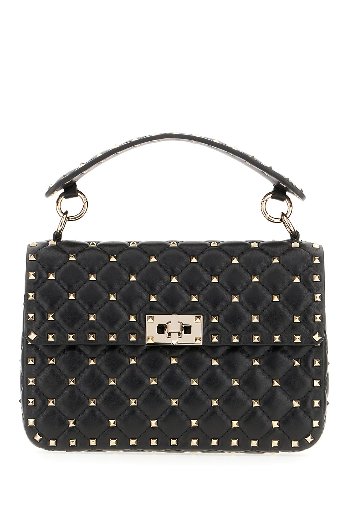 Shop Valentino Black Nappa Leather Medium Rockstud Spike Handbag In Nero