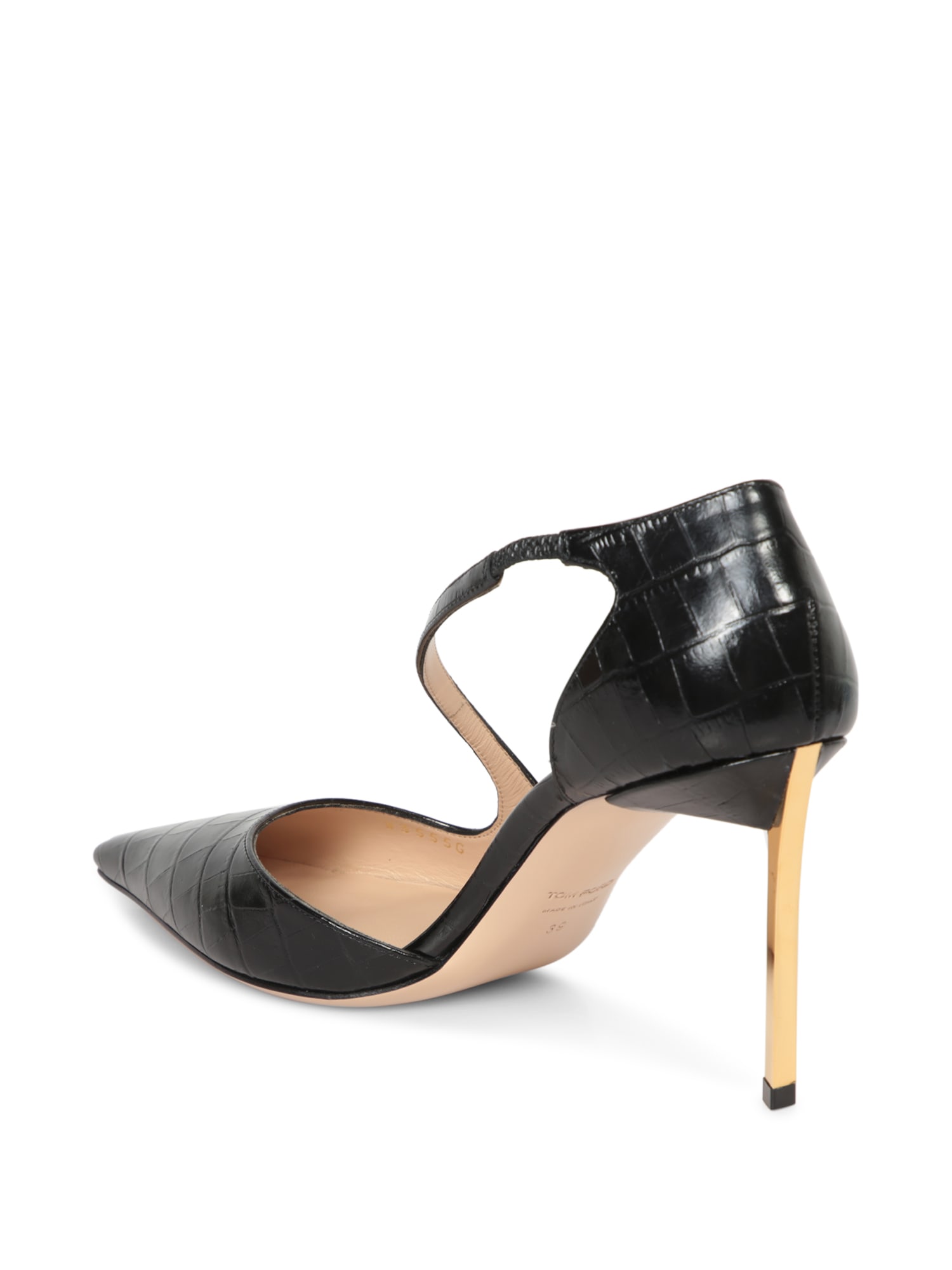 Shop Tom Ford 85mm Crocco Black Gold Heeled Shoes