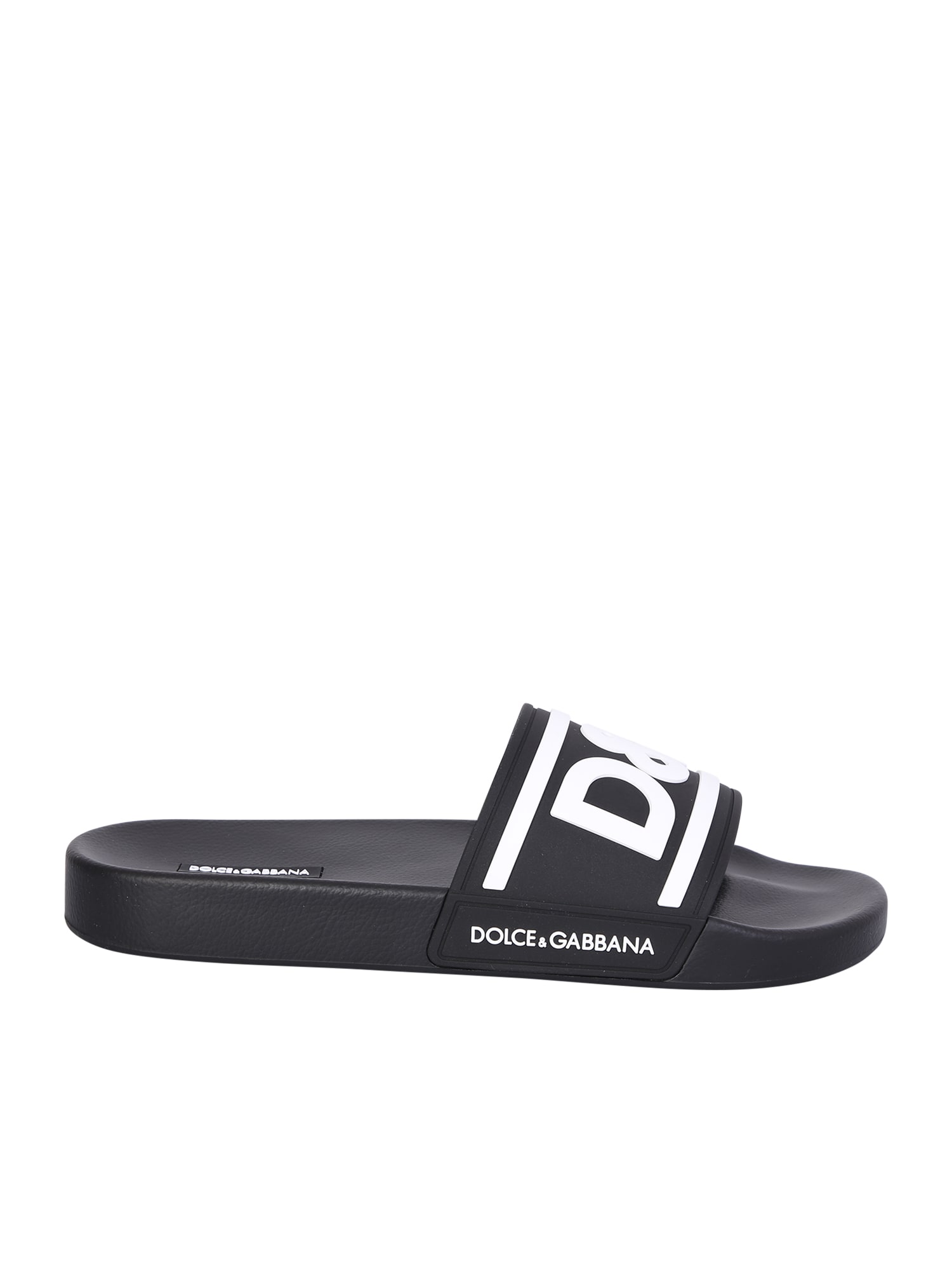 Dolce & Gabbana Logo Print Beach Sliders In Black
