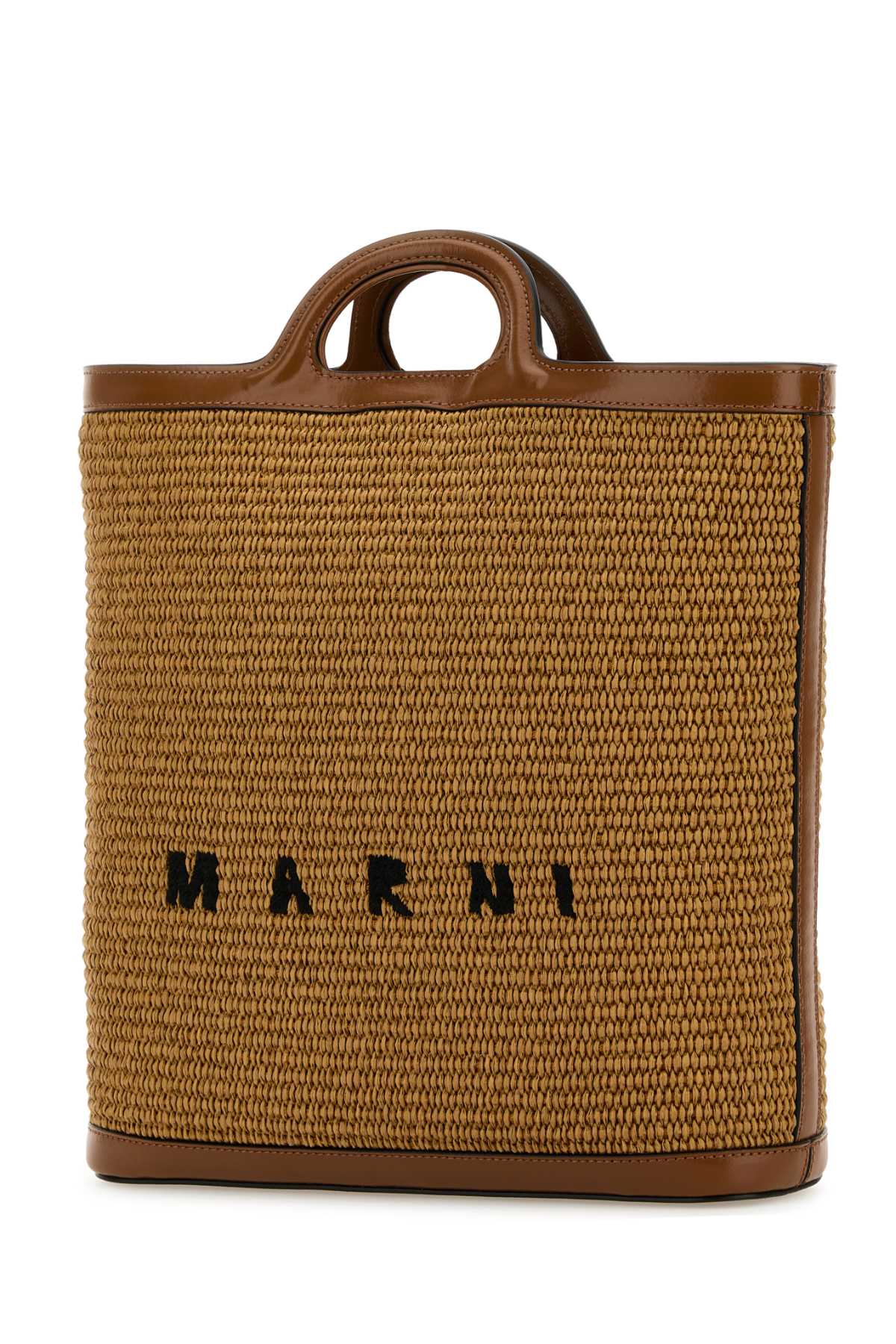 Shop Marni Two-tone Raffia And Leather Tropicalia Bucket Bag In Rawsienna