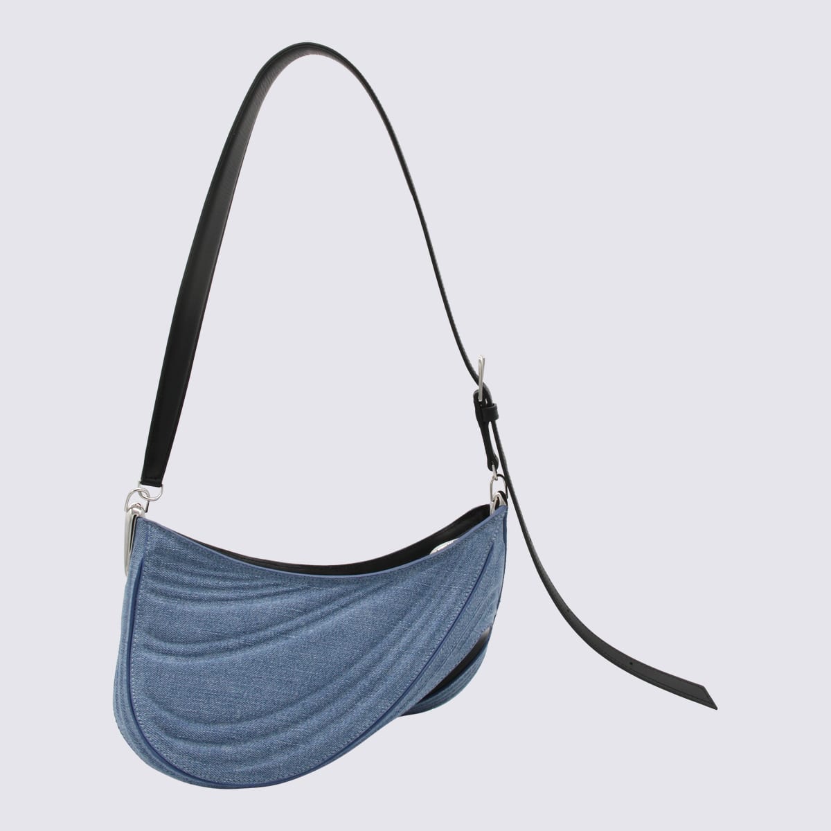 Shop Mugler Blue Leather Curve Shoulder Bag In Medium Blue