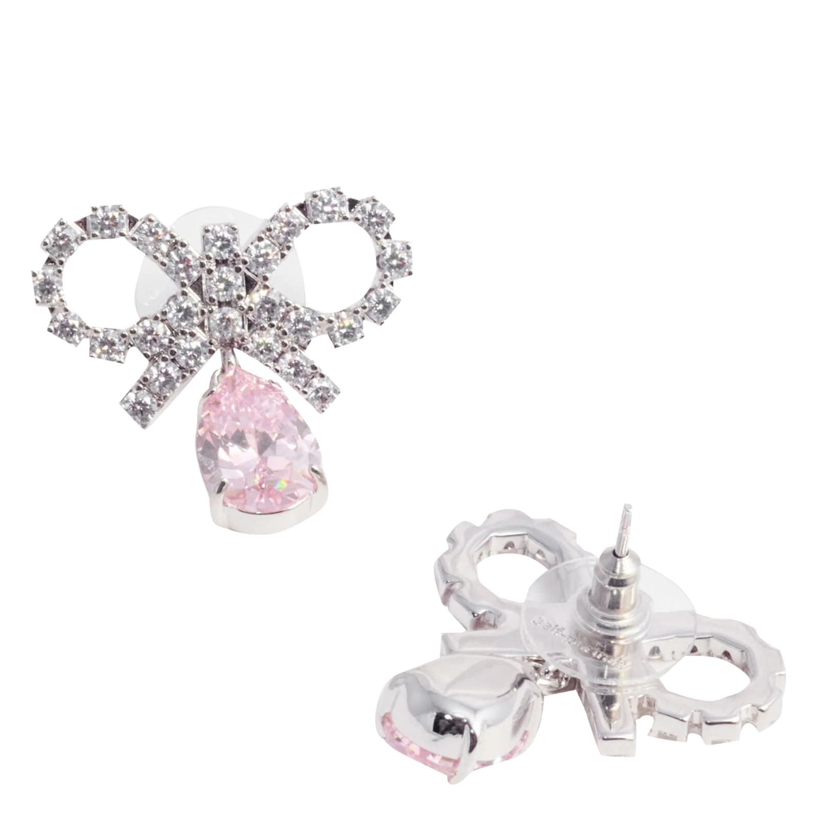 Self-portrait Self Portrait 'micro Bow Pink Droplet' Earrings In Gray